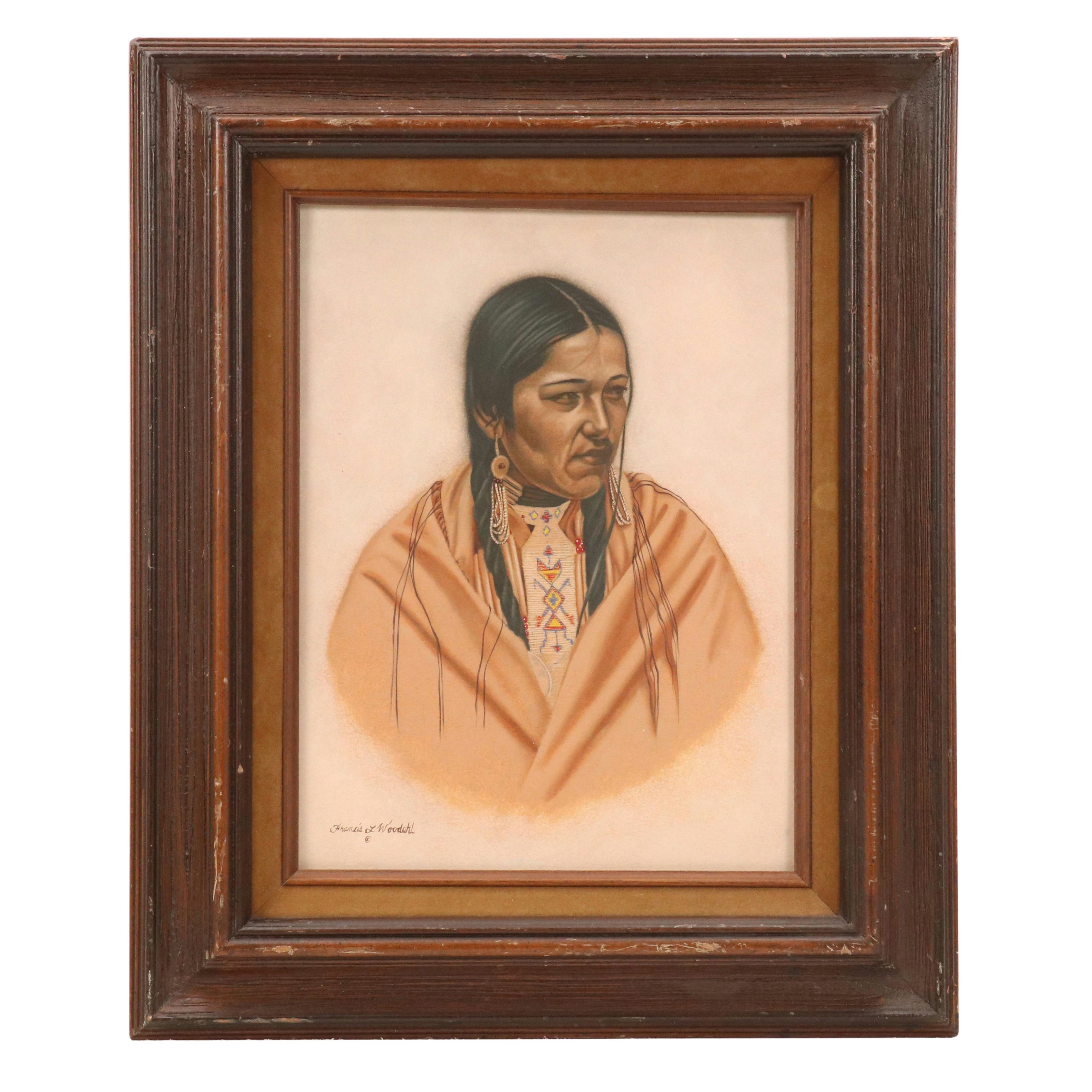 Francis L. Woodahl Tempera Portrait Painting "Yellow Shawl Crow"