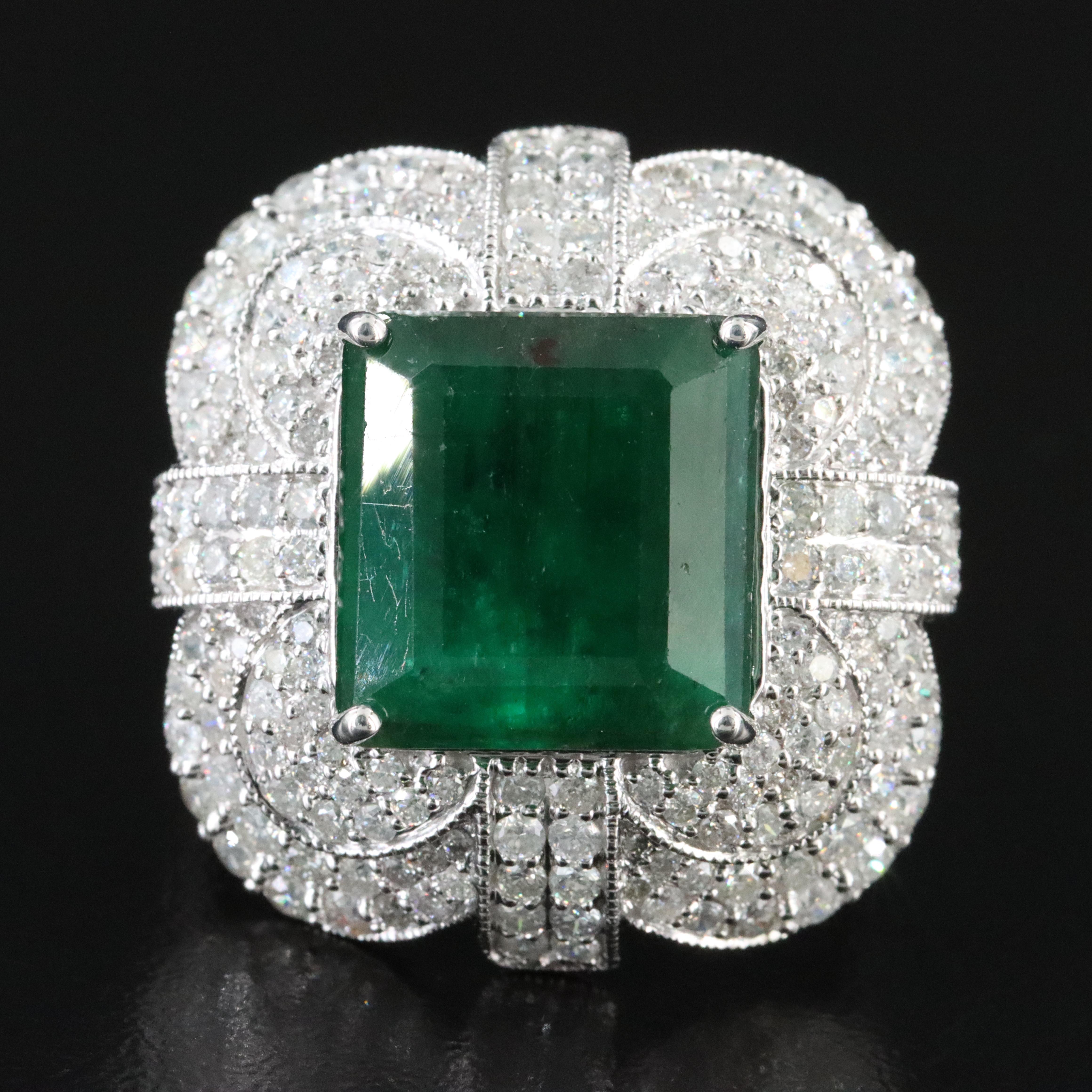 14K 7.78 CT Emerald and 2.46 CTW Diamond Ring