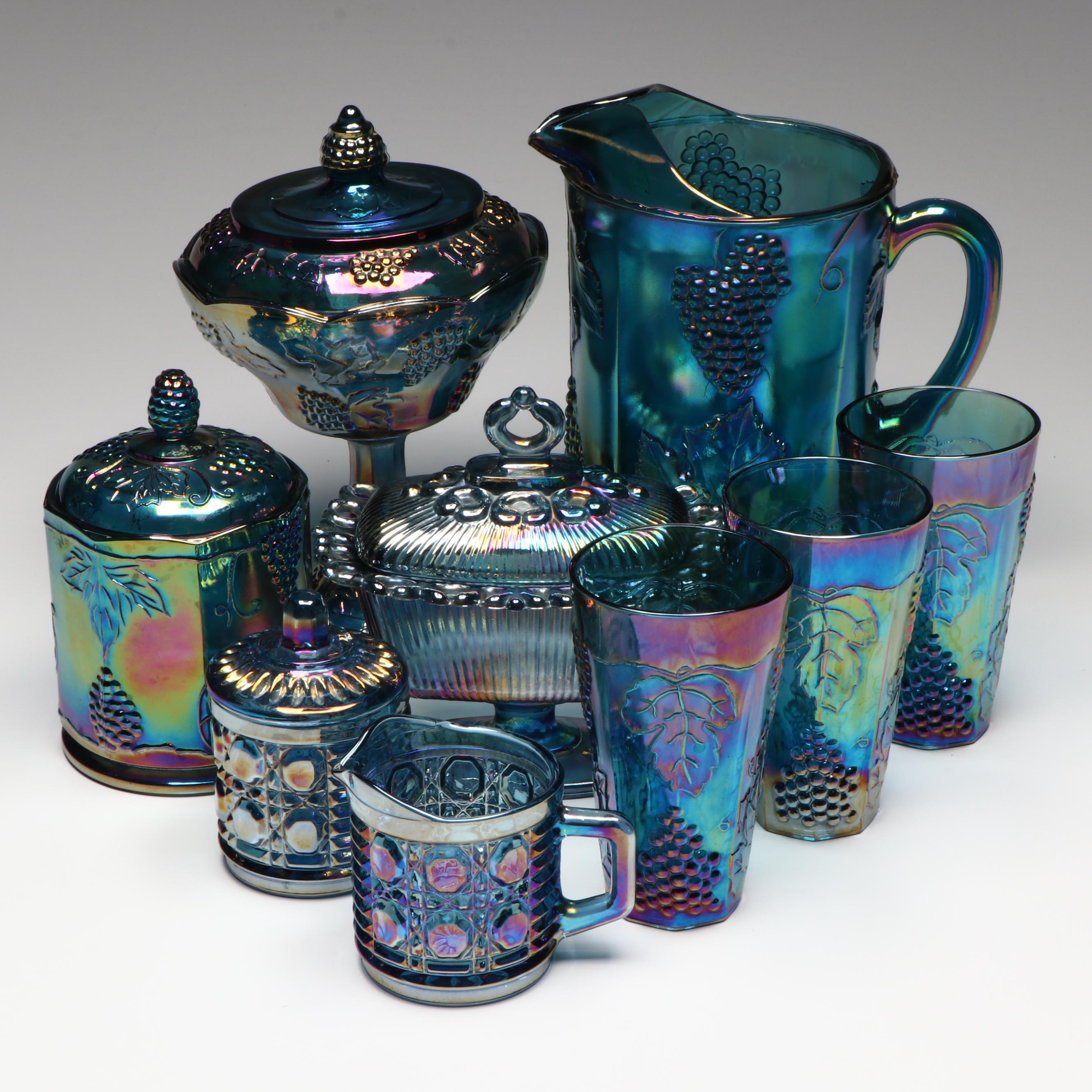 Colony "Harvest Carnival" with Indiana Glass "Windsor Blue" and Other Tableware