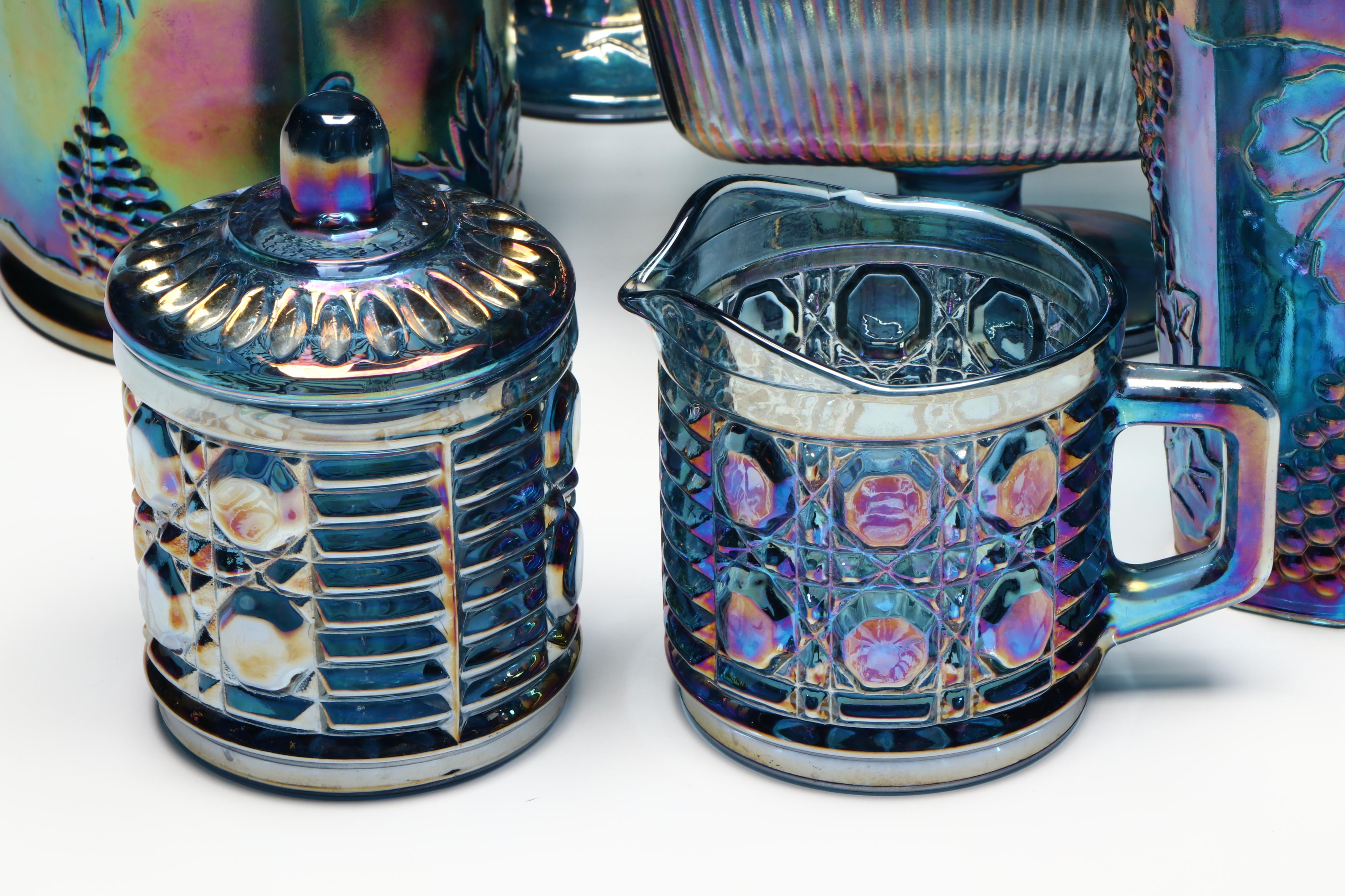 Colony "Harvest Carnival" with Indiana Glass "Windsor Blue" and Other Tableware