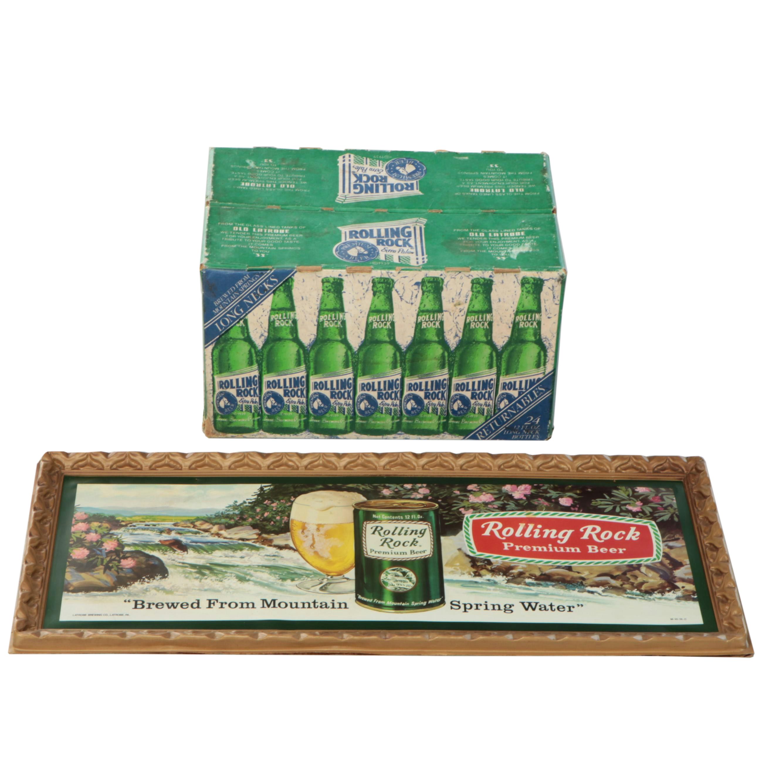 Rolling Rock Beer Advertising Sign with Box, Mid to Late 20th Century