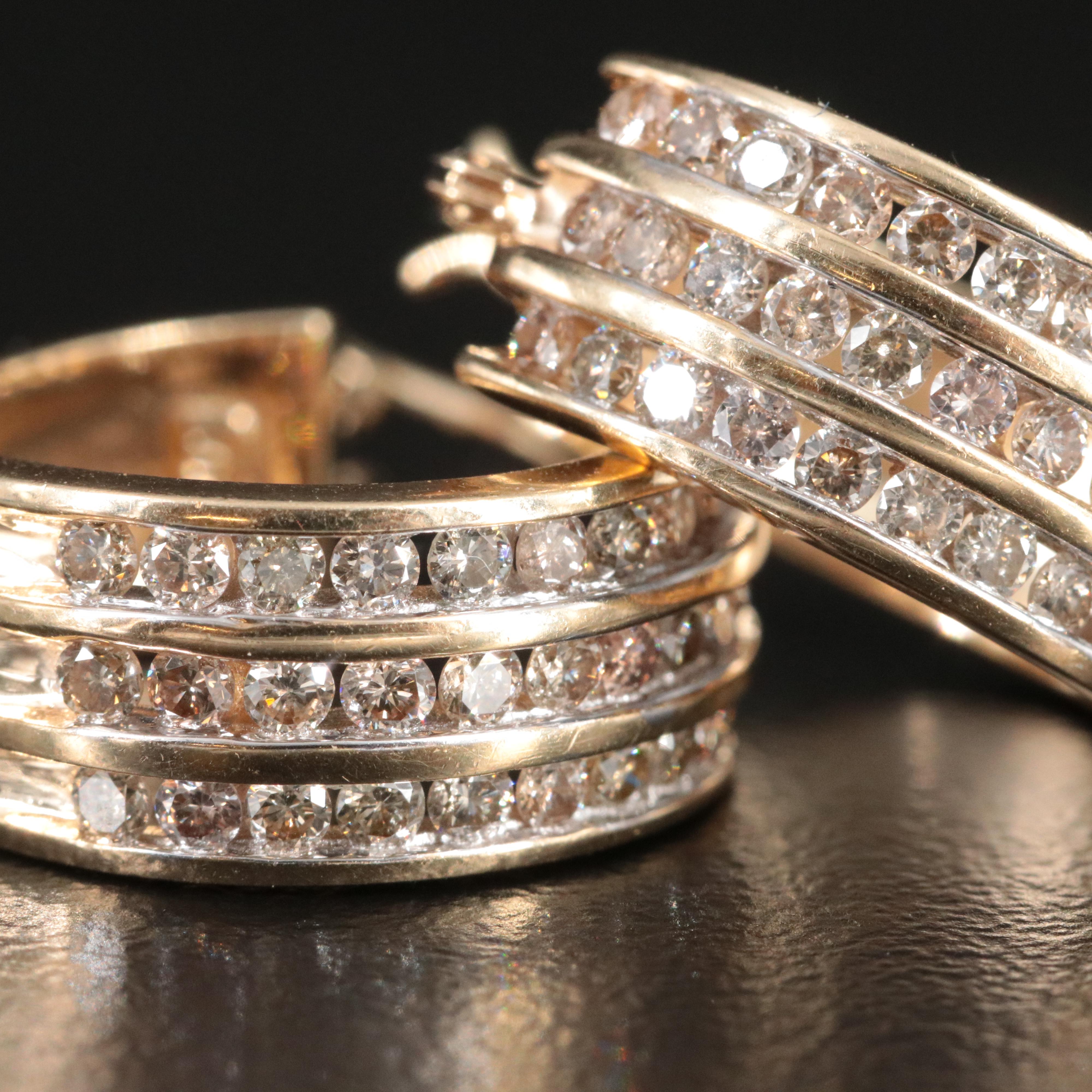 10K 1.03 CTW Diamond Hoop Earrings Featuring Fancy Diamonds