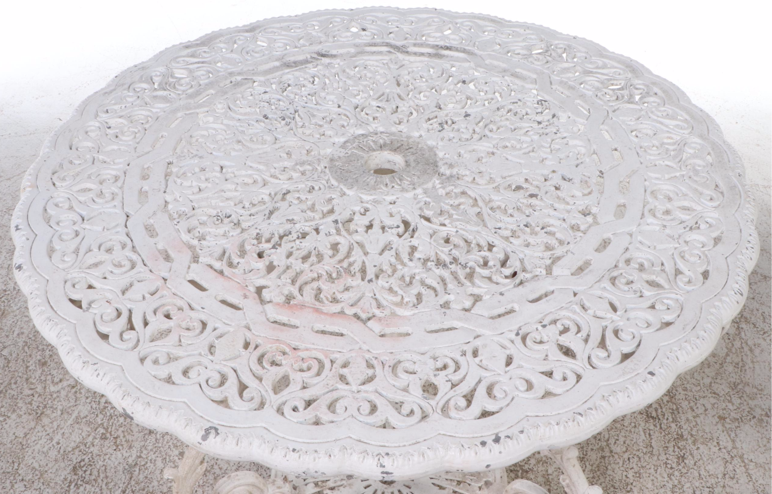 Victorian Style White-Painted Cast Iron Patio Tea Table Set