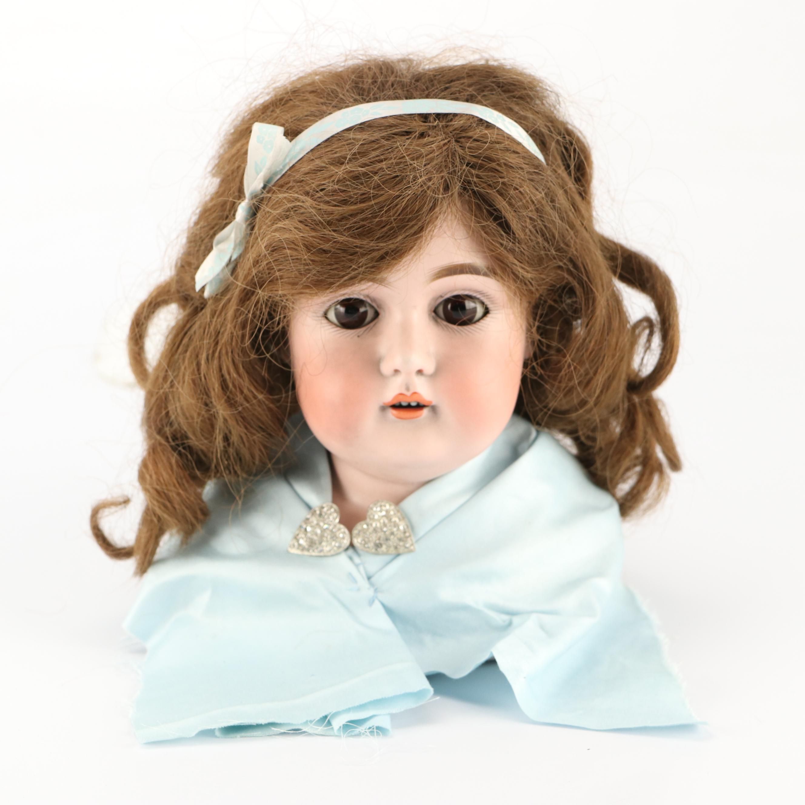 German Bisque Porcelain Sleepy Eyes Doll Head, Early 20th Century
