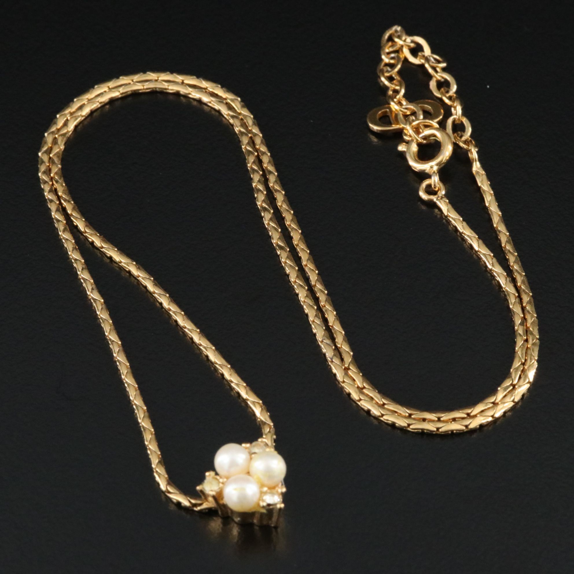 Christian Dior Faux Pearl and Crystal Necklace