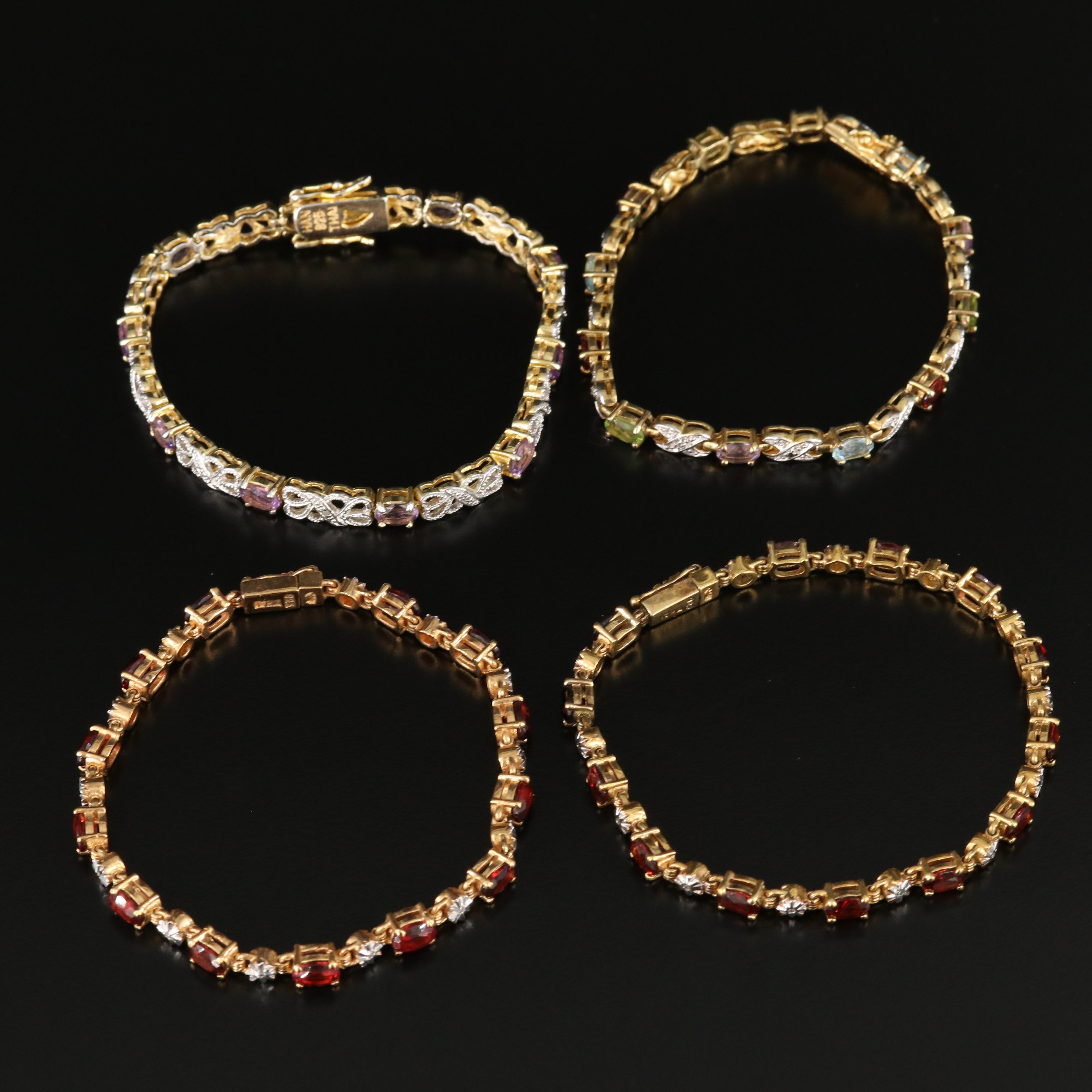 Sterling Gemstone Bracelet Collection Including Peridot, Garnet and Amethyst