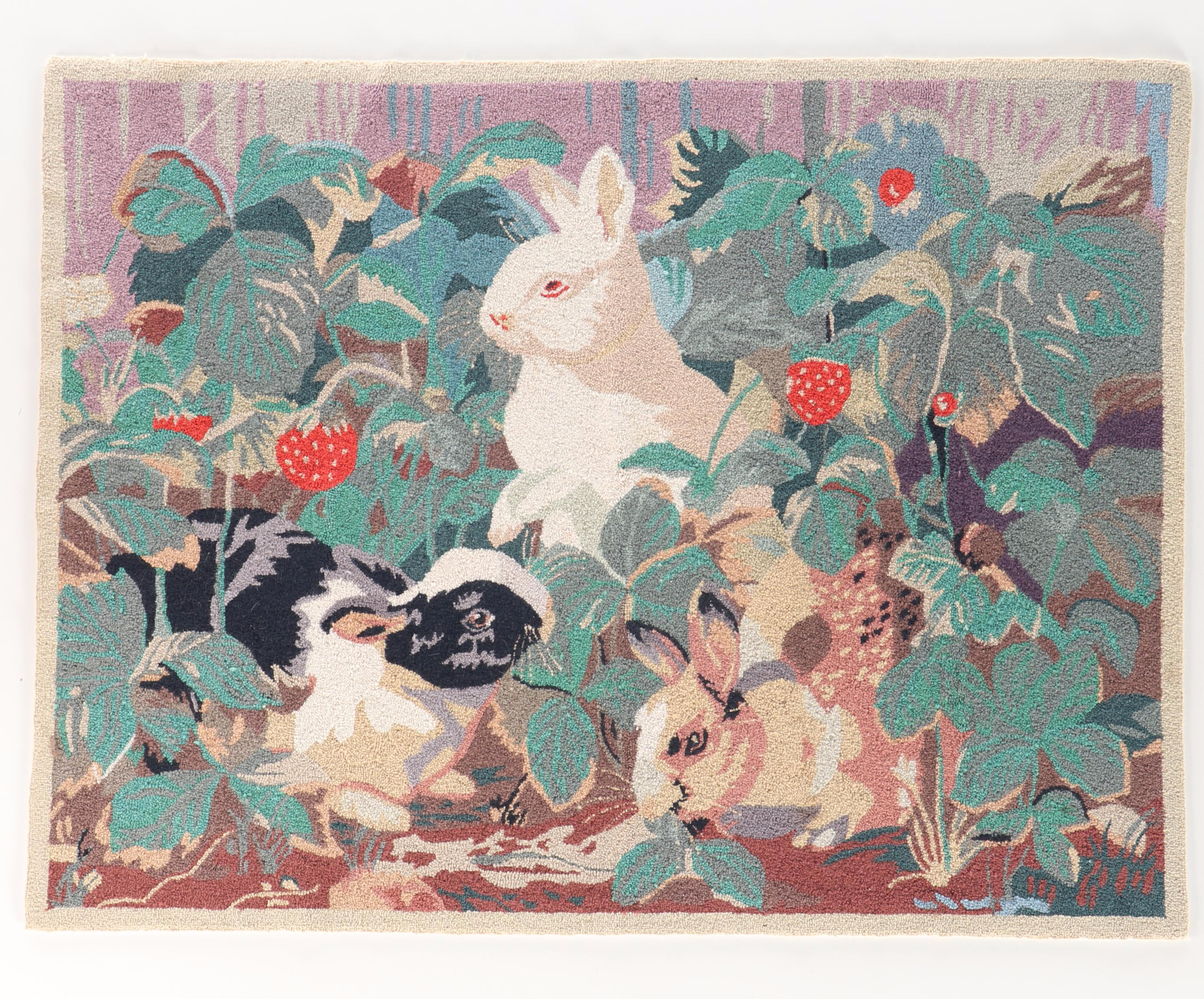 Handmade Needlepoint Dog Portrait Pillows, Hooked Wool Rabbits Rug