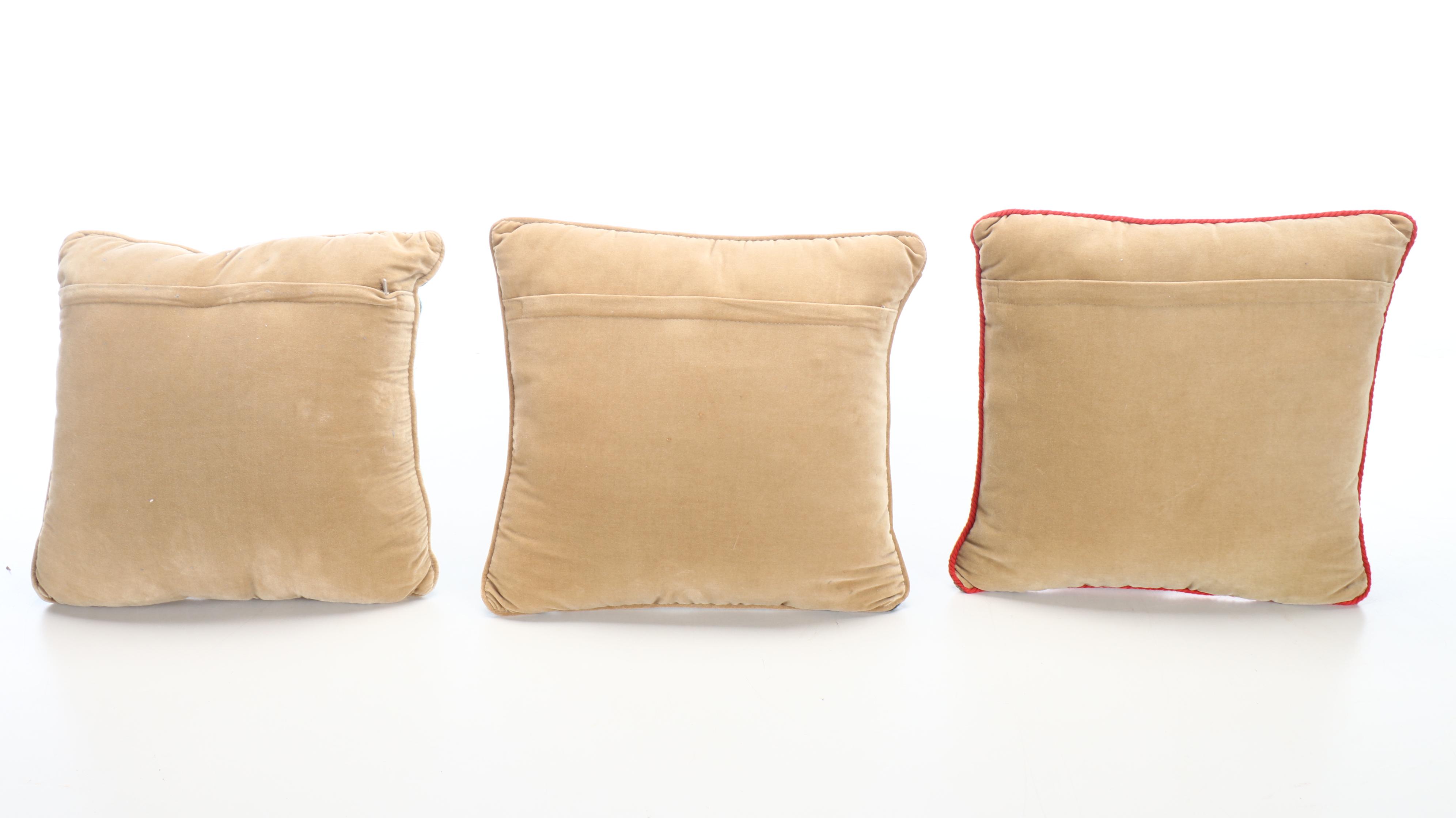 Handmade Needlepoint Dog Portrait Pillows, Hooked Wool Rabbits Rug