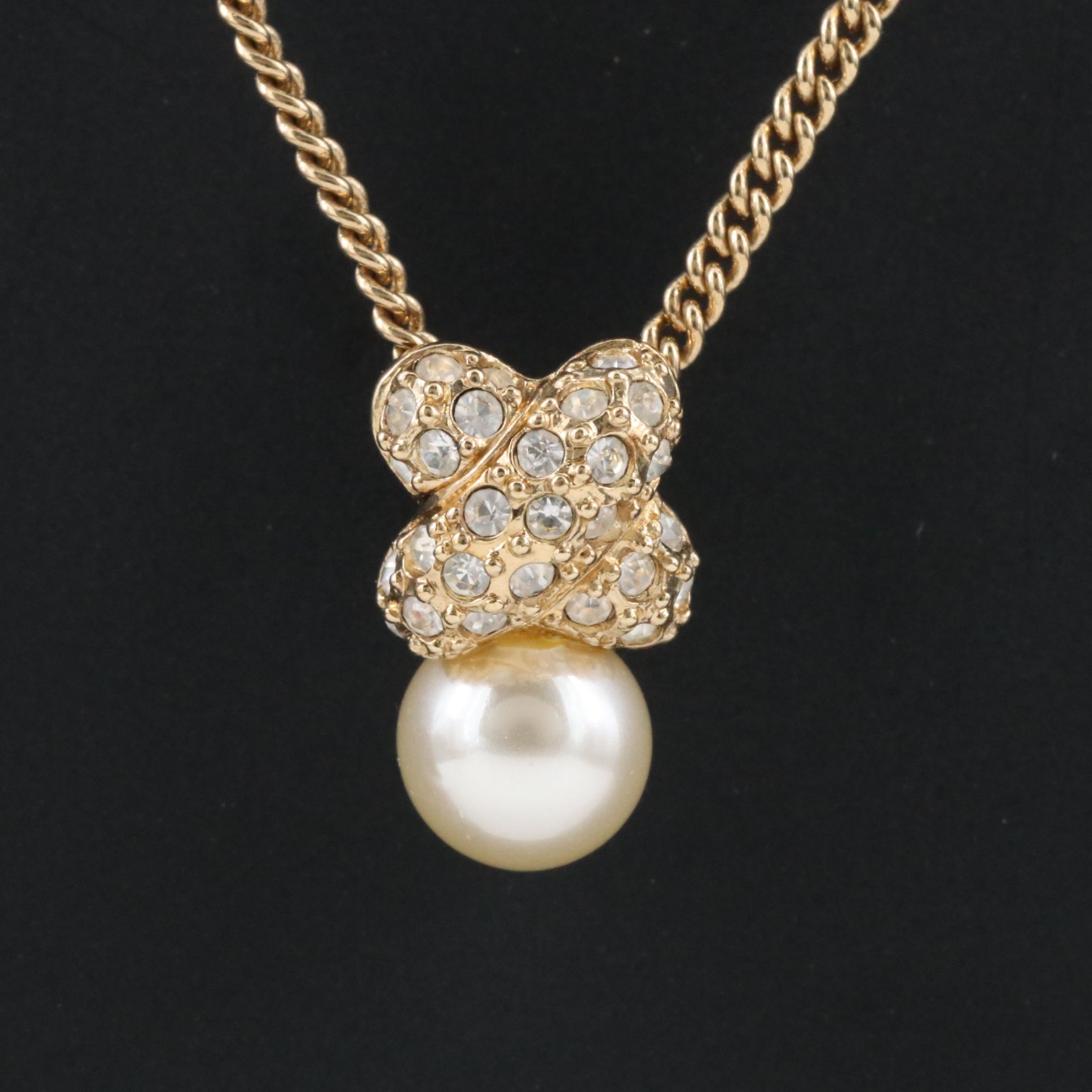 Christian Dior Faux Pearl and Crystal Necklace