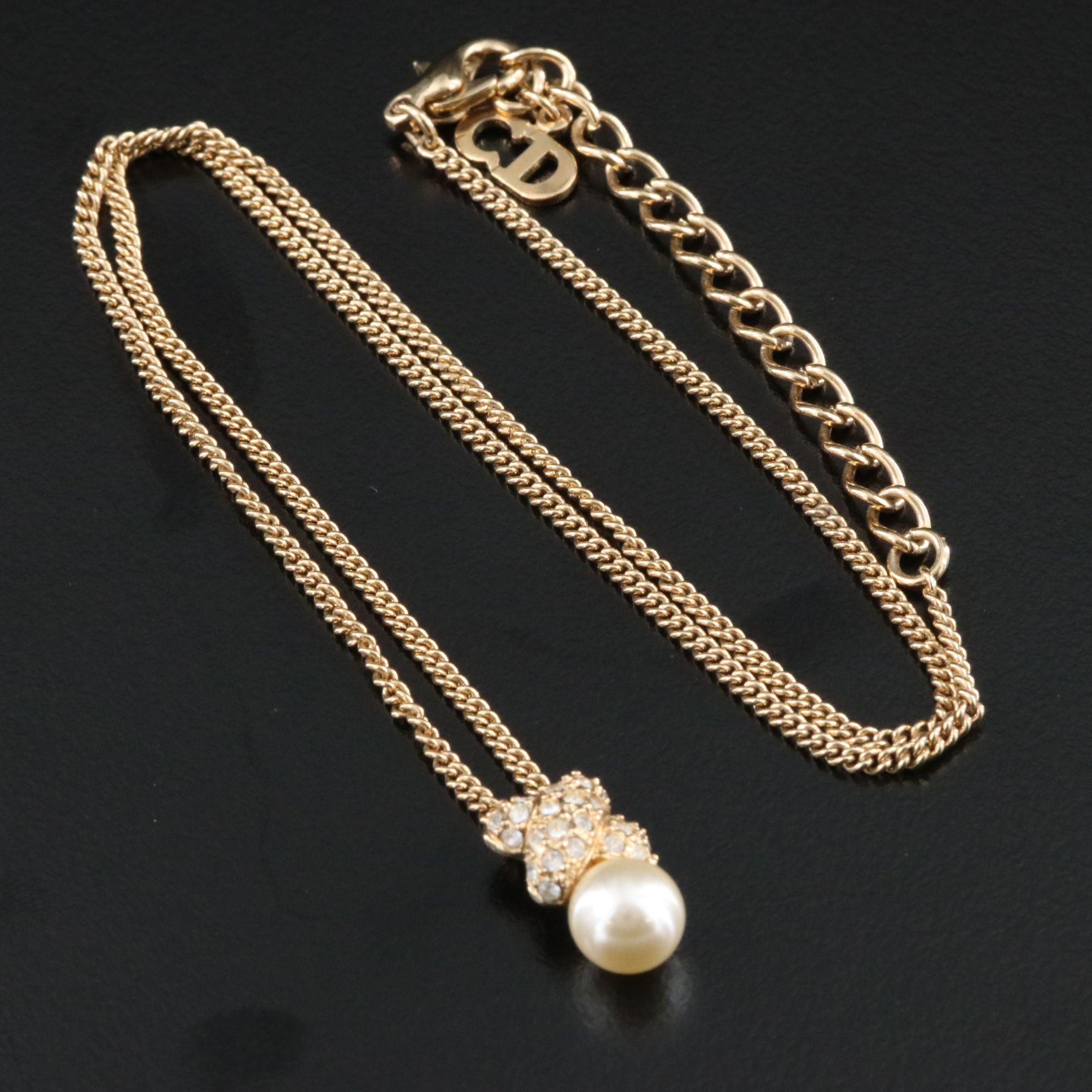 Christian Dior Faux Pearl and Crystal Necklace