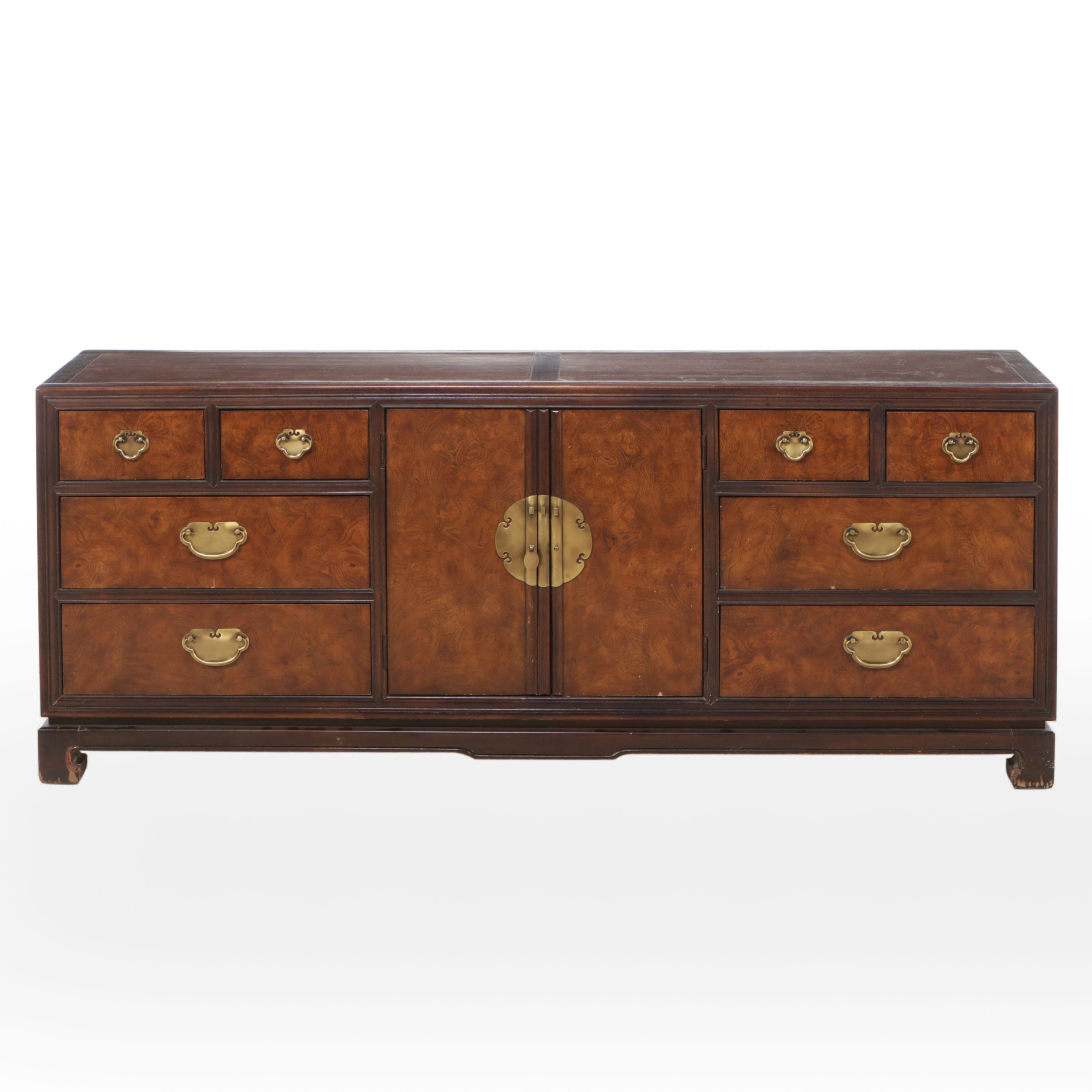 Drexel "Ta-Ming" Chinoiserie Burl Wood Veneer Dresser, Late 20th Century