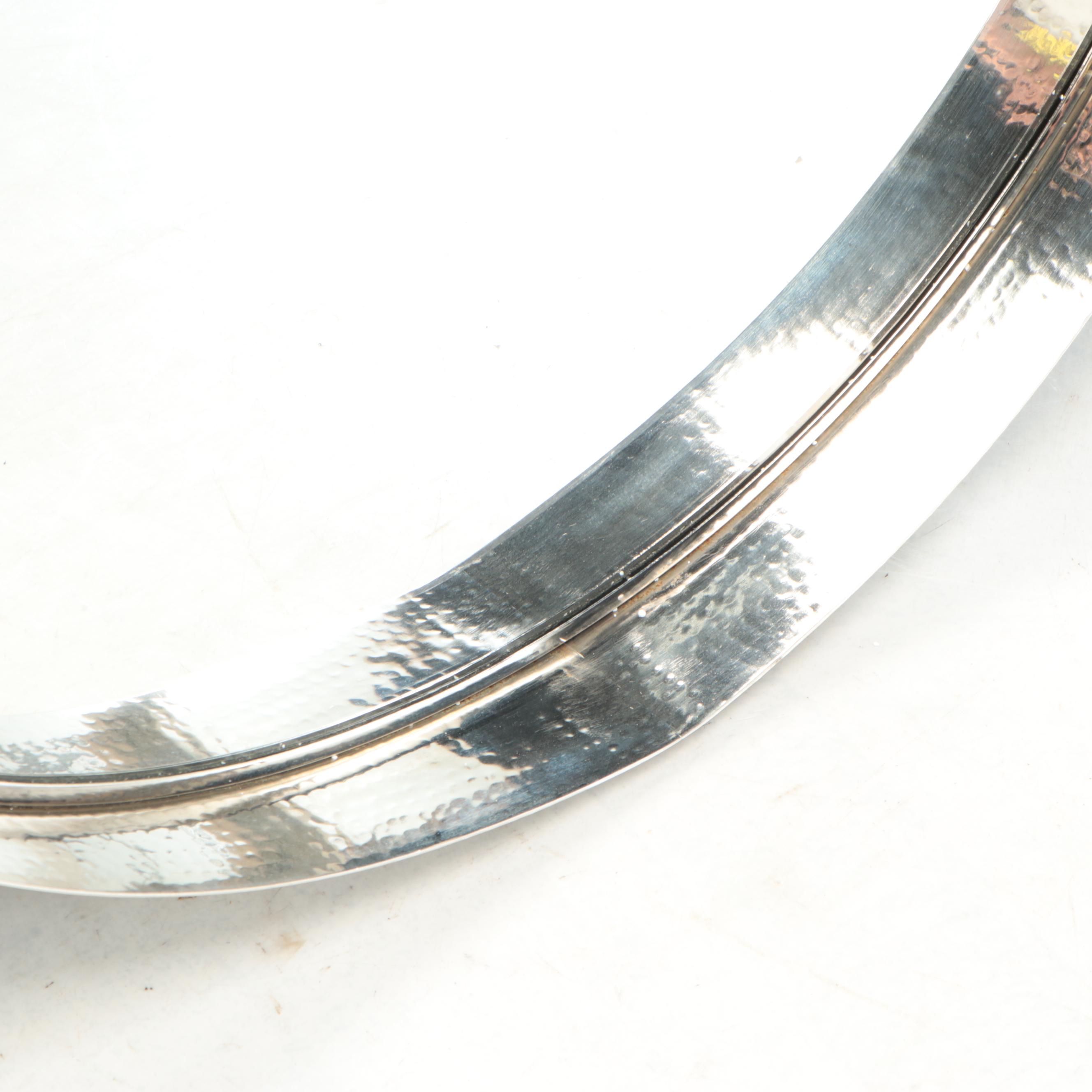 Contemporary Hammered Metal Framed Round Vanity Mirror