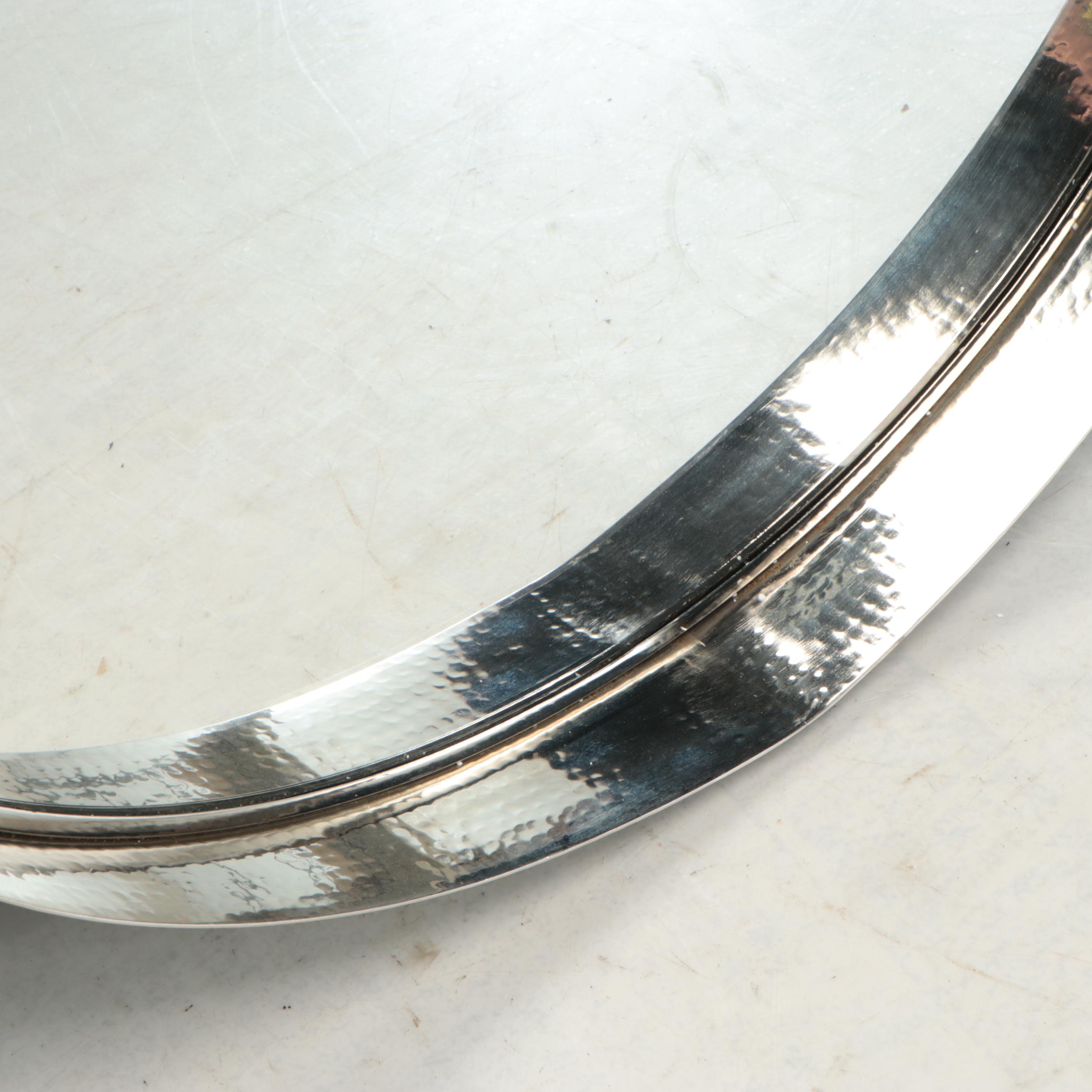 Contemporary Hammered Metal Framed Round Vanity Mirror