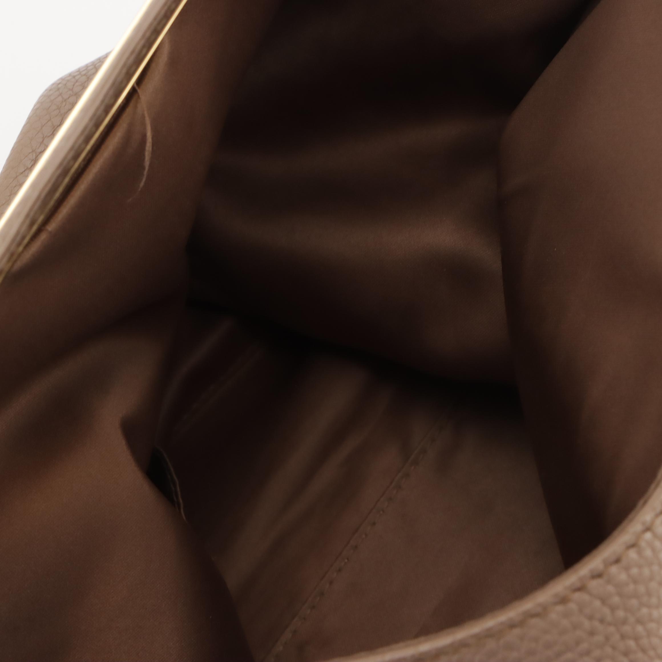 Salvatore Ferragamo Fold-Over Gancini Flap Clutch Bag in Taupe Grained Leather