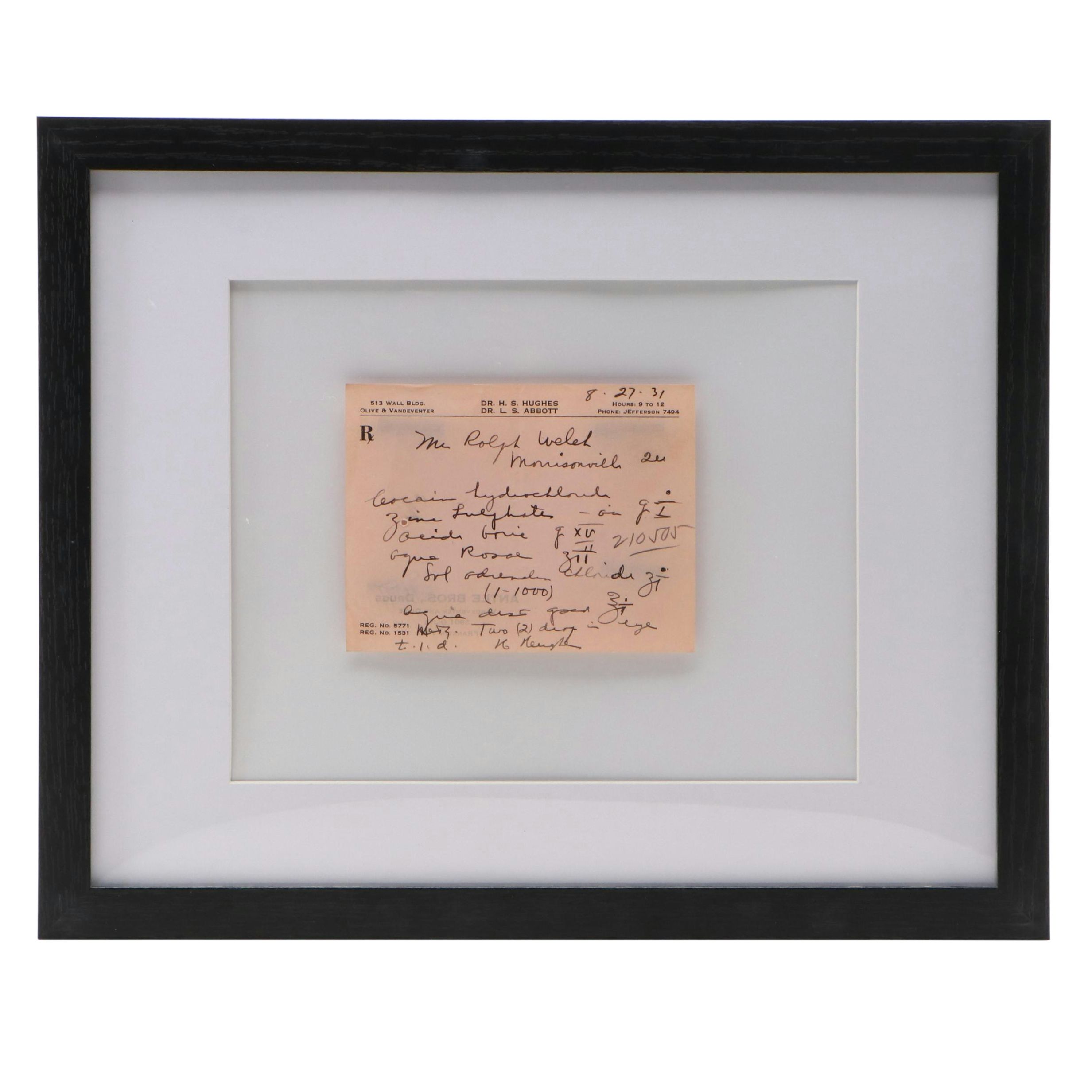 Prescription Form for Cocaine Hydrochloride, 1931