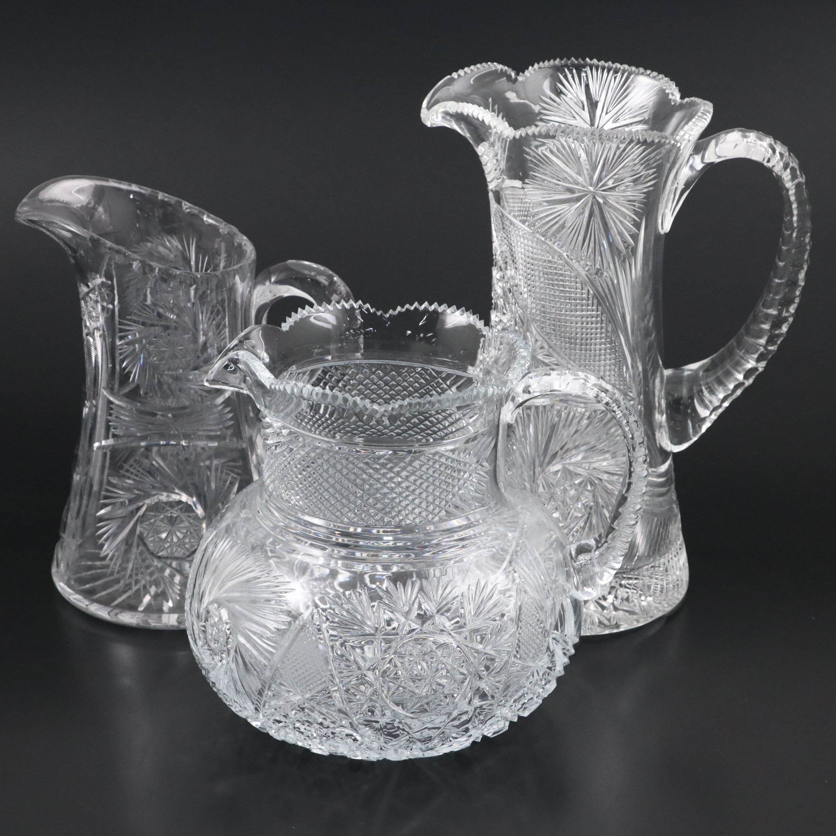 American Brilliant Cut Glass Champagne and Other Pitchers