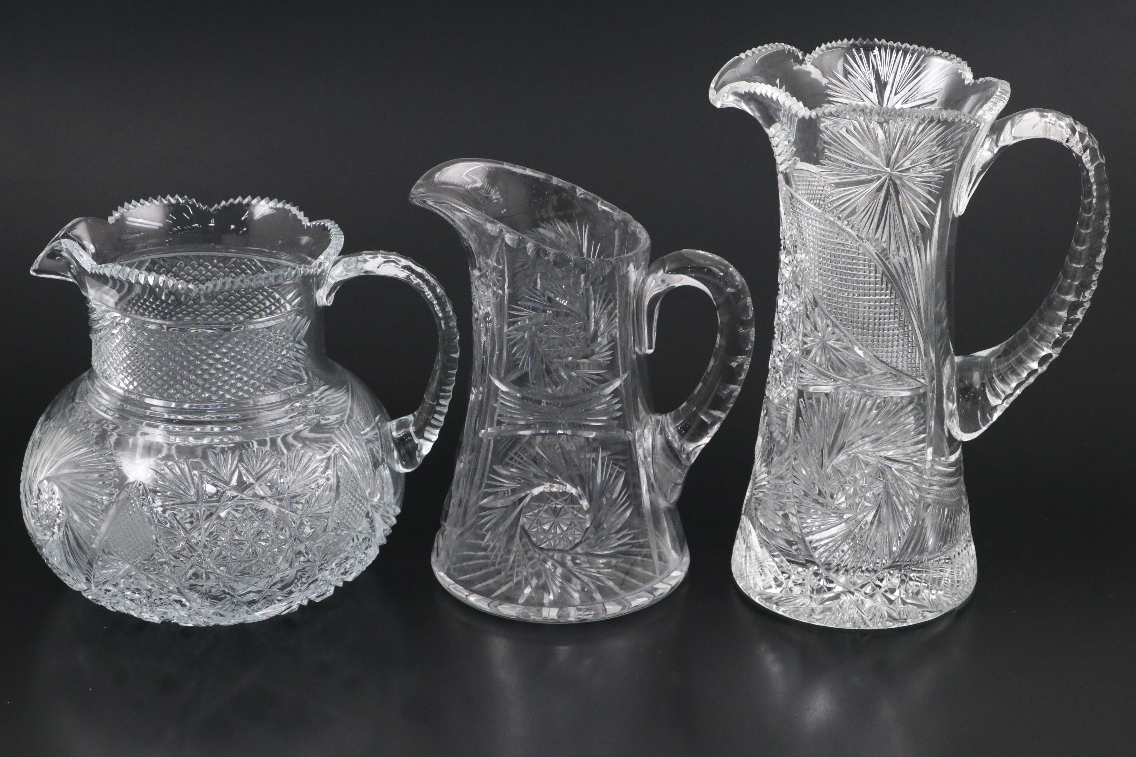 American Brilliant Cut Glass Champagne and Other Pitchers