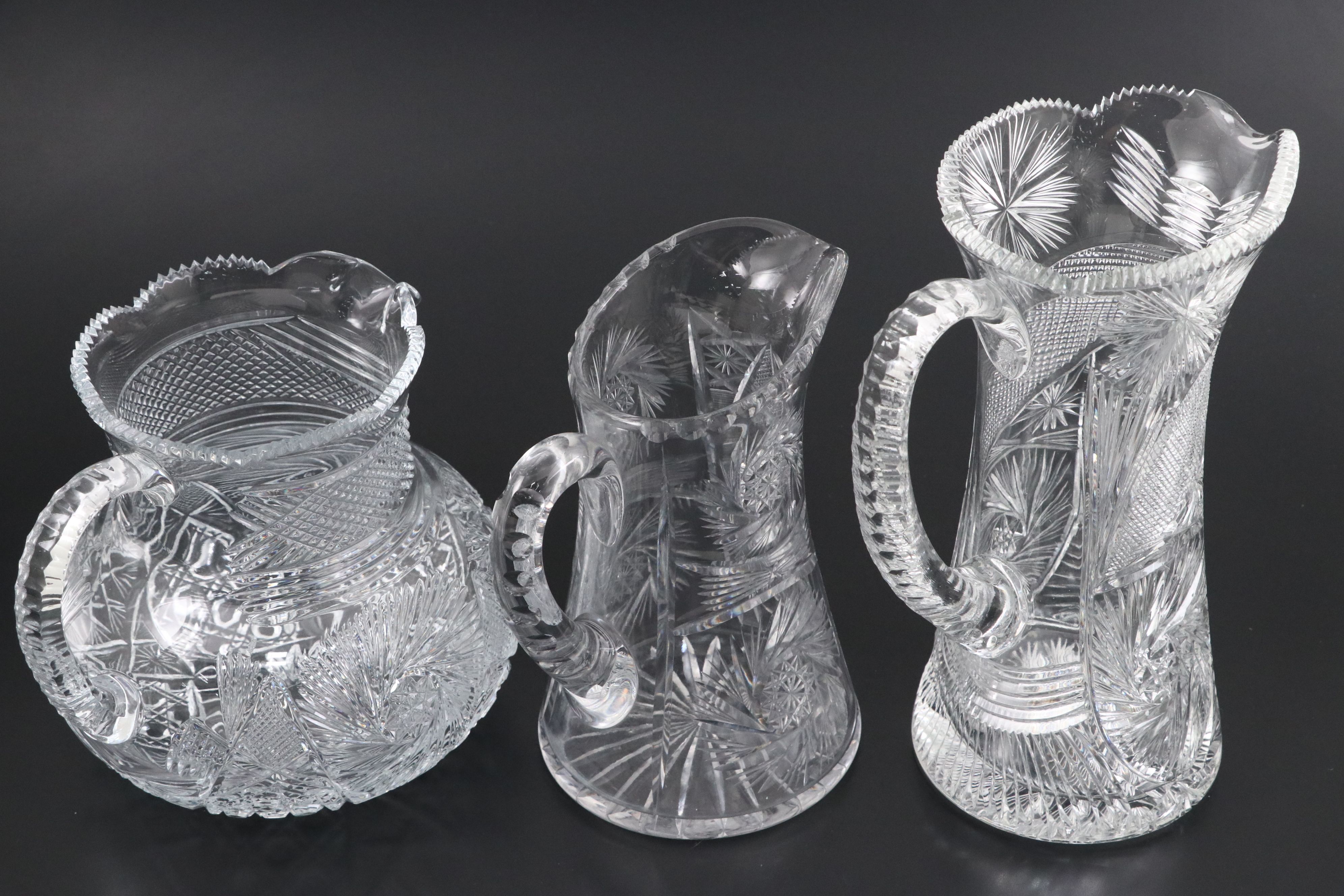 American Brilliant Cut Glass Champagne and Other Pitchers