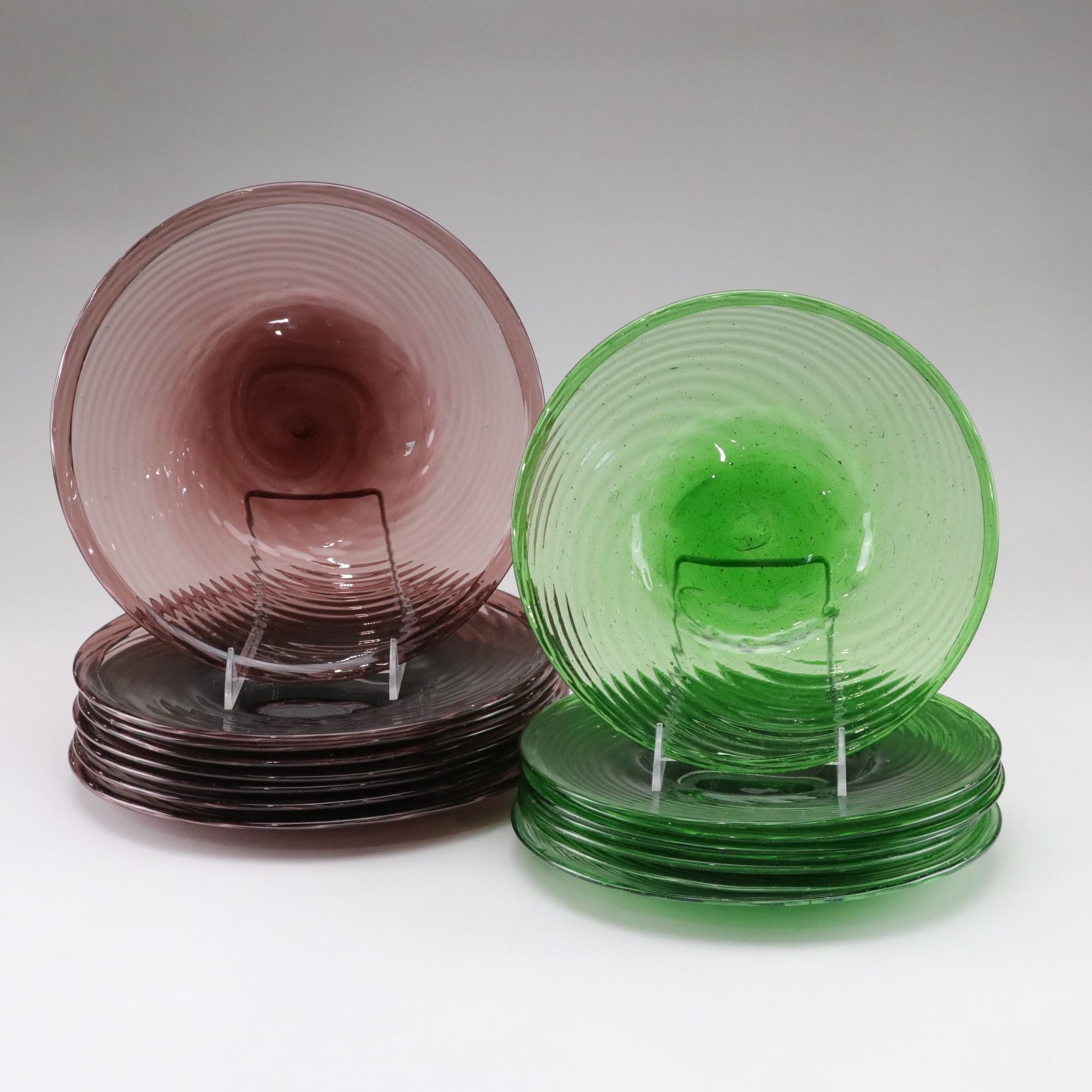 Sixteen Hand Blown Glass Swirl Plates