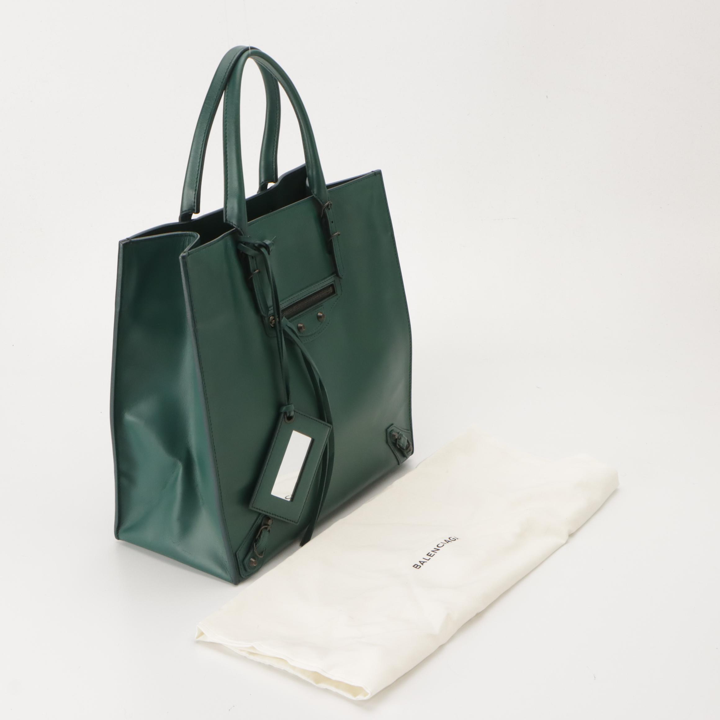 Balenciaga Medium Papier A5 Classic Studs Tote in Emerald Smooth Leather