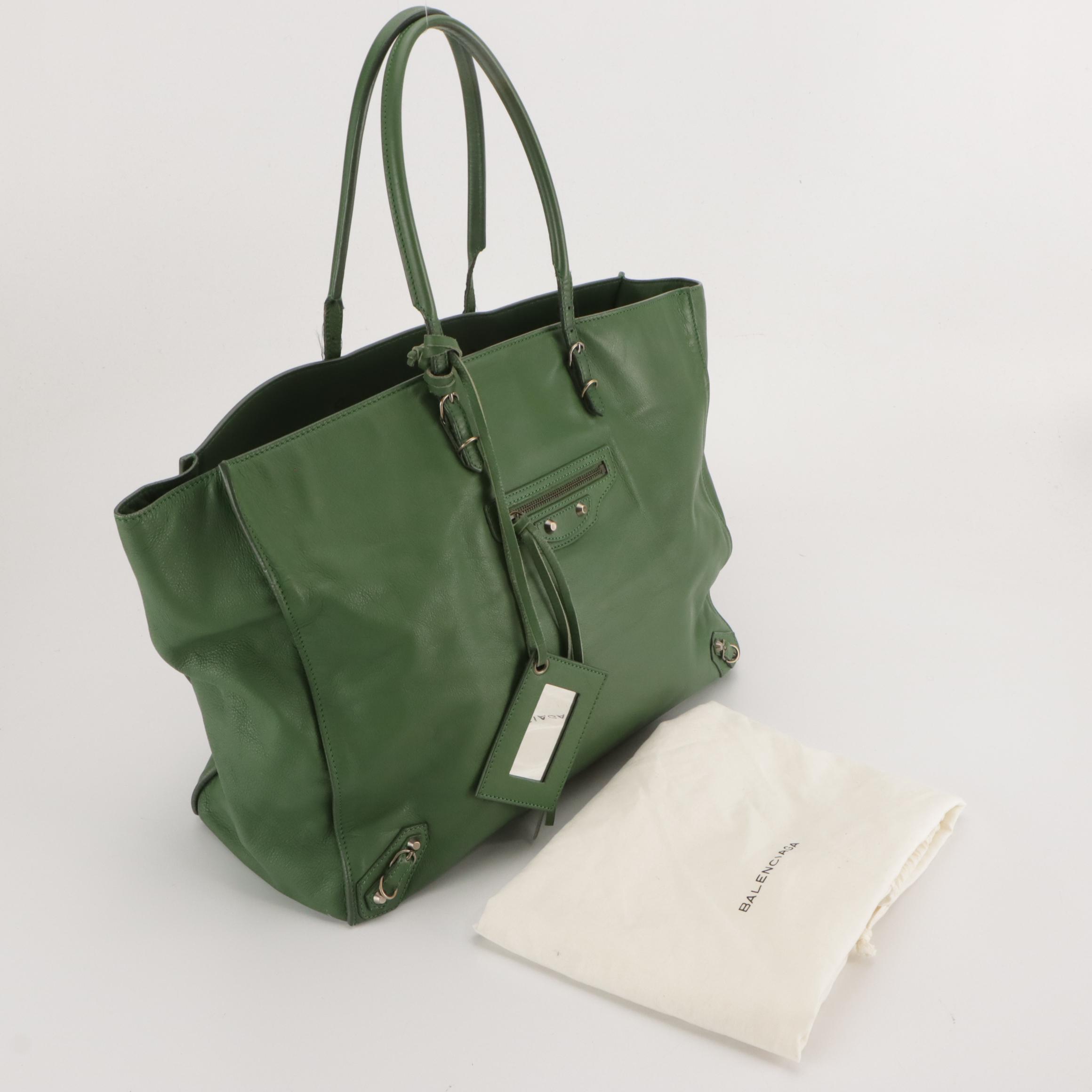 Balenciaga Papier A4 Medium Tote in Cypress Green Grained Leather