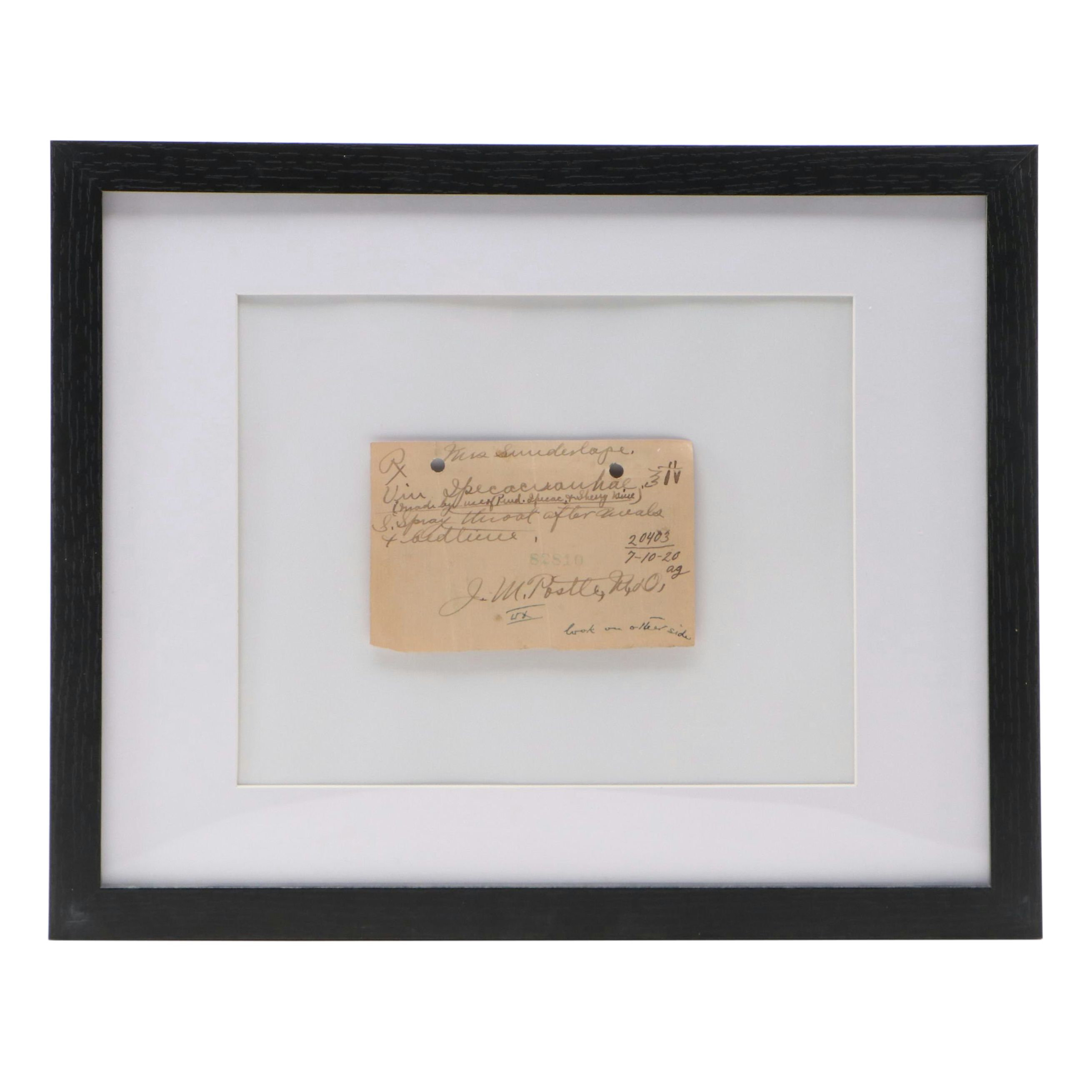 Prescription Form for Ipecacuanha, 1920