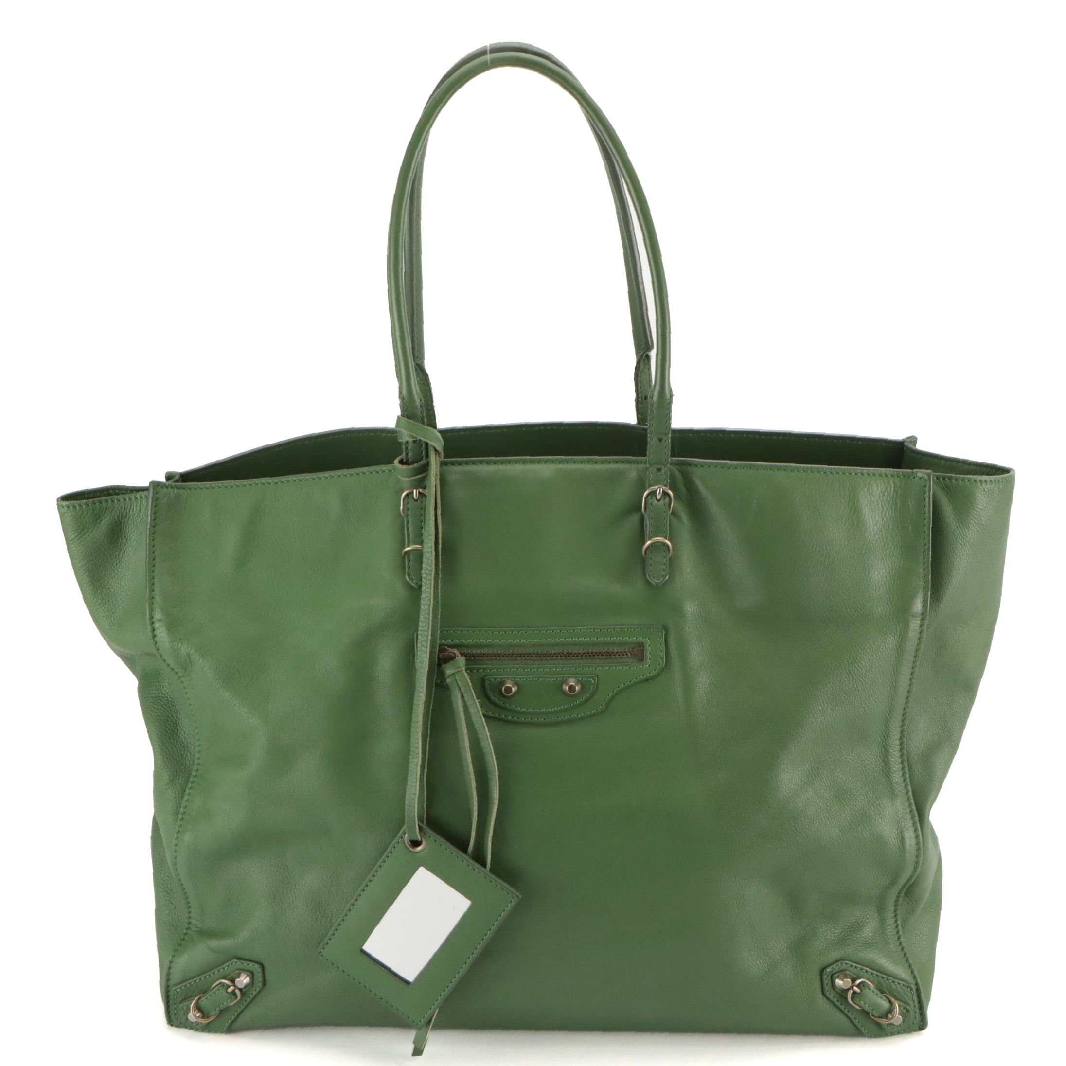 Balenciaga Papier A4 Medium Tote in Cypress Green Grained Leather
