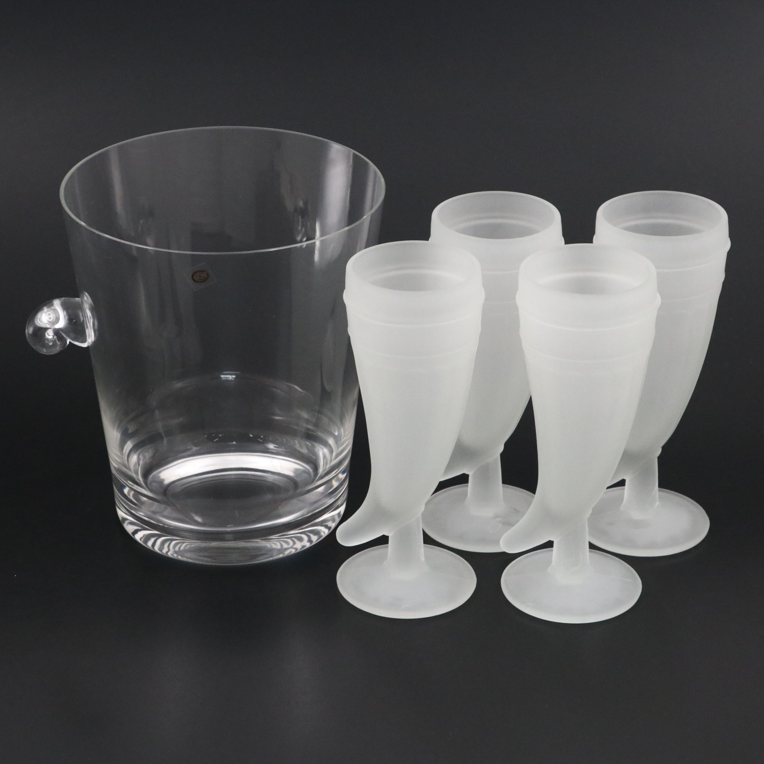 Tiara "Powder Horn" Pilsner Glasses with Blown Glass Ice Bucket