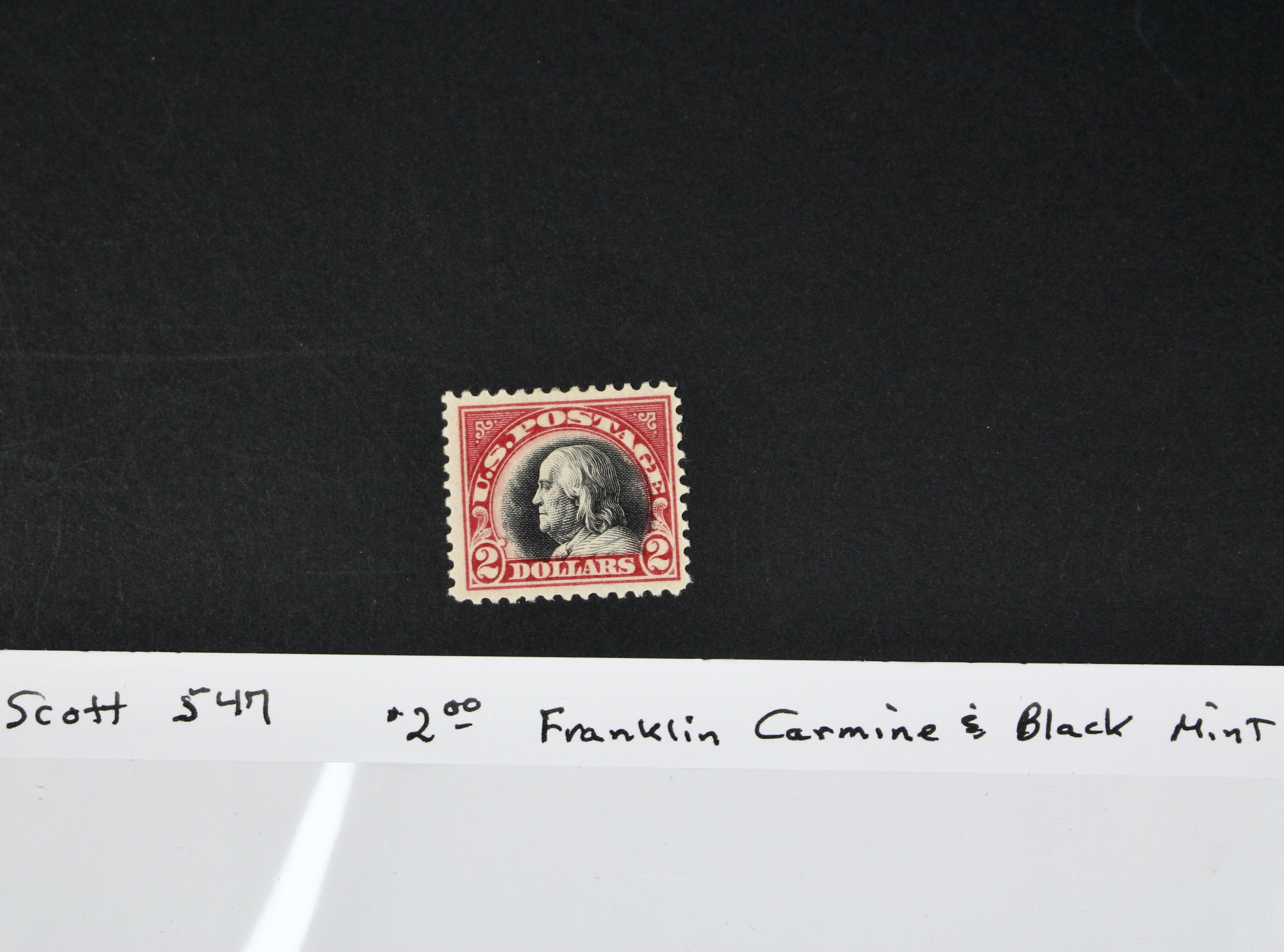 $2 Franklin Carmine & Black Mint Hinged Postage Stamp, Scott 547