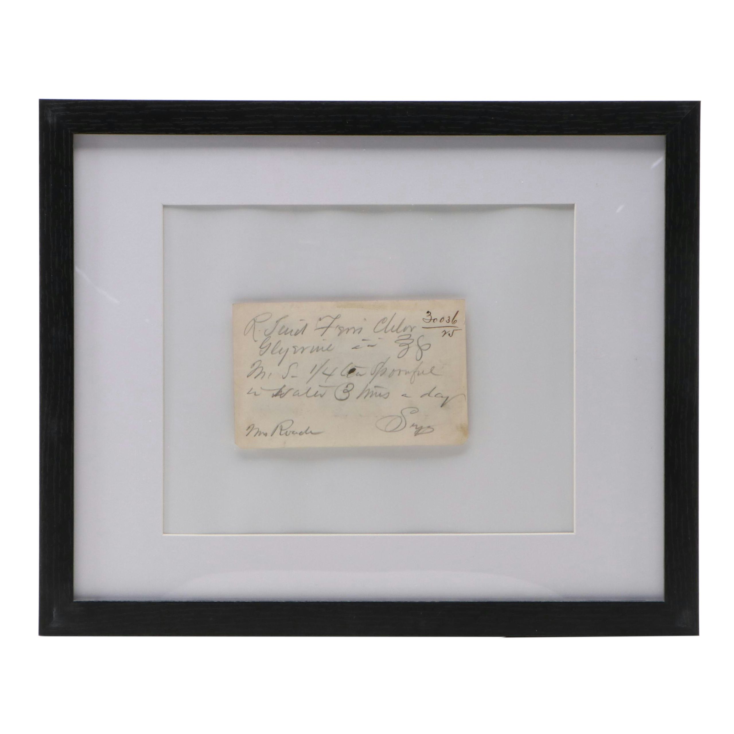 Prescription Form for Elixir, Late 19th Century