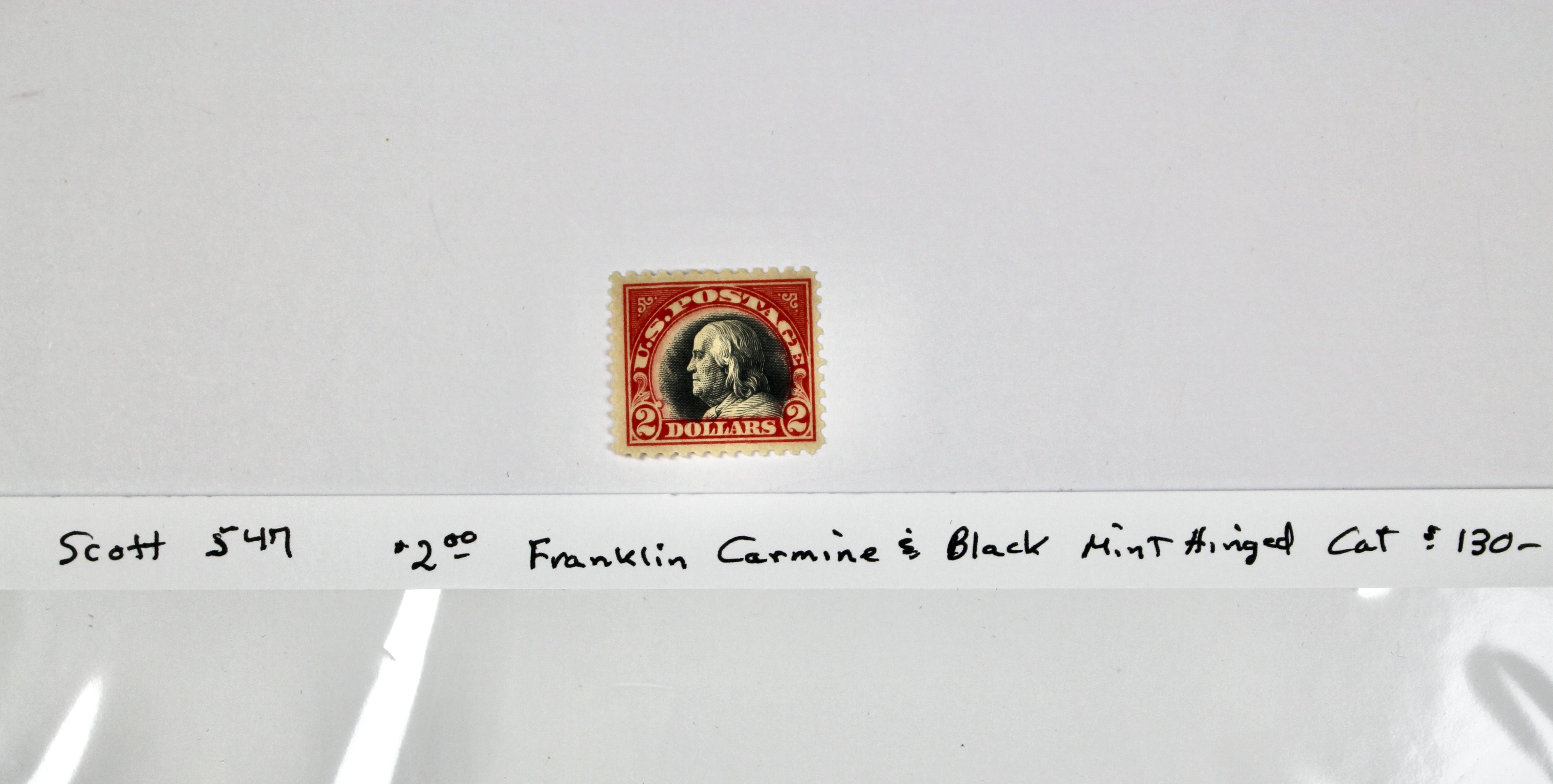 $2 Franklin Carmine & Black Mint Hinged Postage Stamp, Scott 547