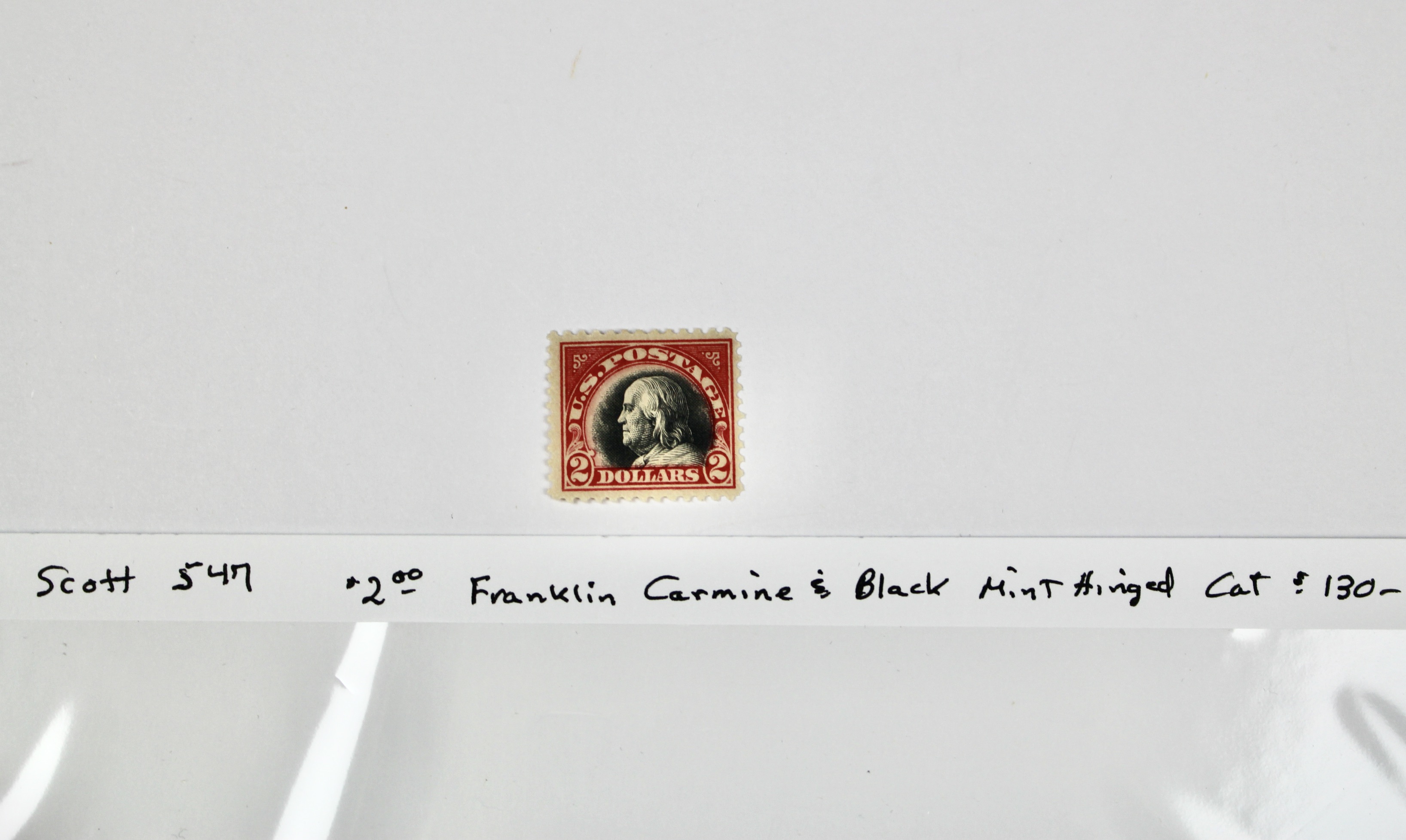 $2 Franklin Carmine & Black Mint Hinged Postage Stamp, Scott 547