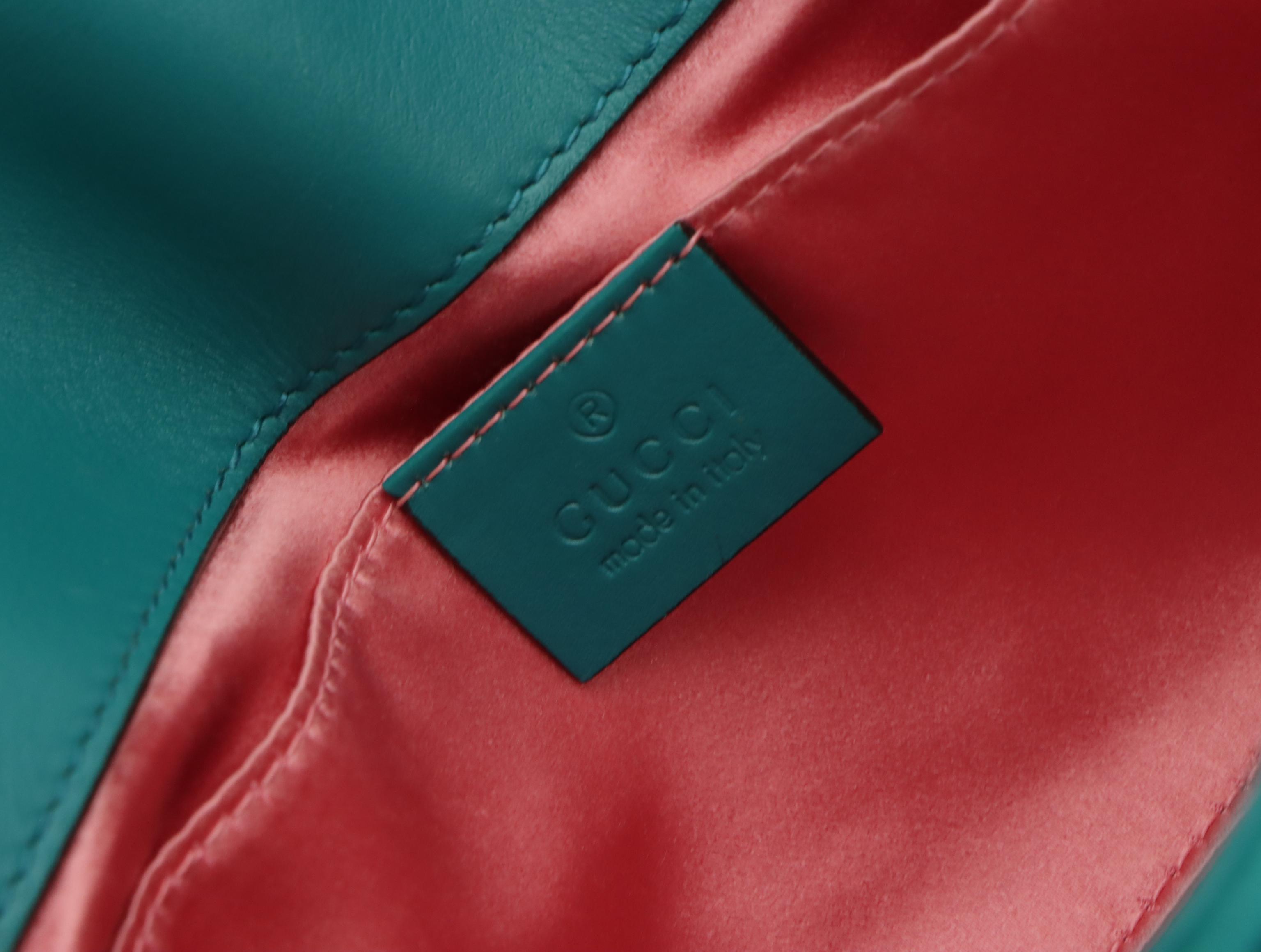 Gucci GG Marmont Flap Crossbody Chain Bag in Teal Blue Matelassé Chevron Velvet