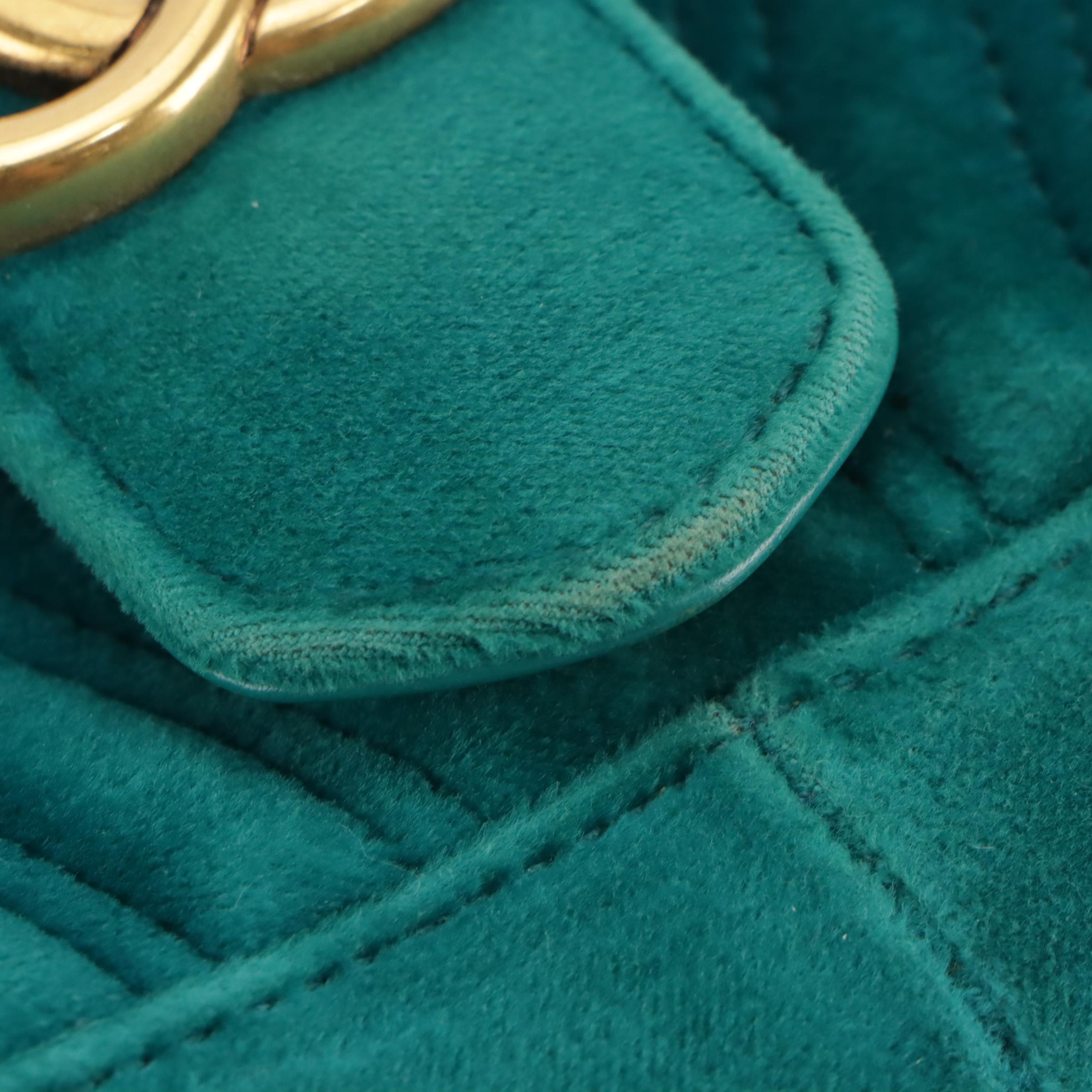 Gucci GG Marmont Flap Crossbody Chain Bag in Teal Blue Matelassé Chevron Velvet