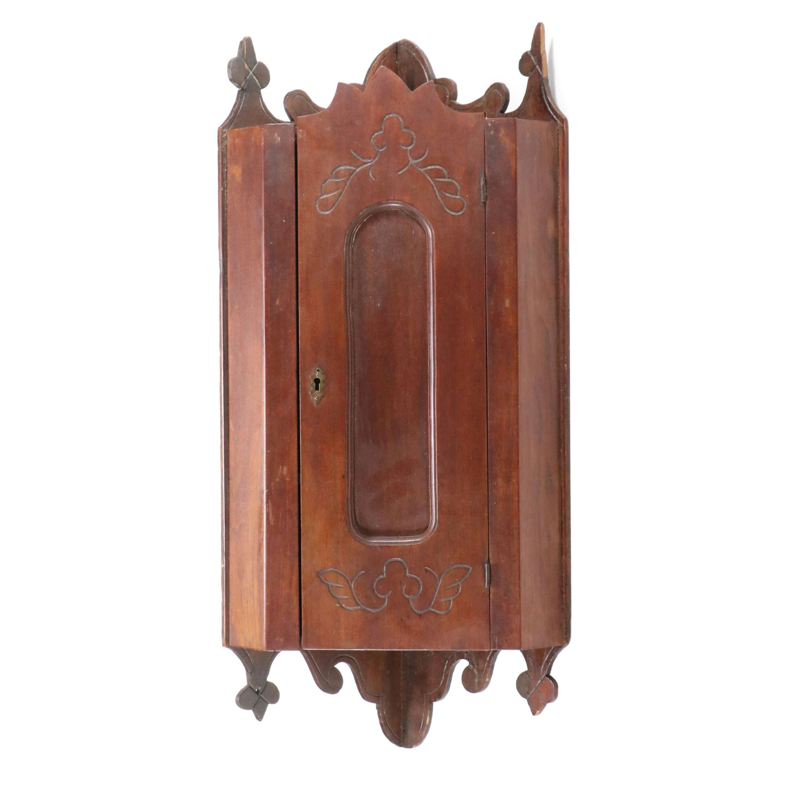 Victorian Eastlake Carved Walnut Wall Mounted Corner Cabinet