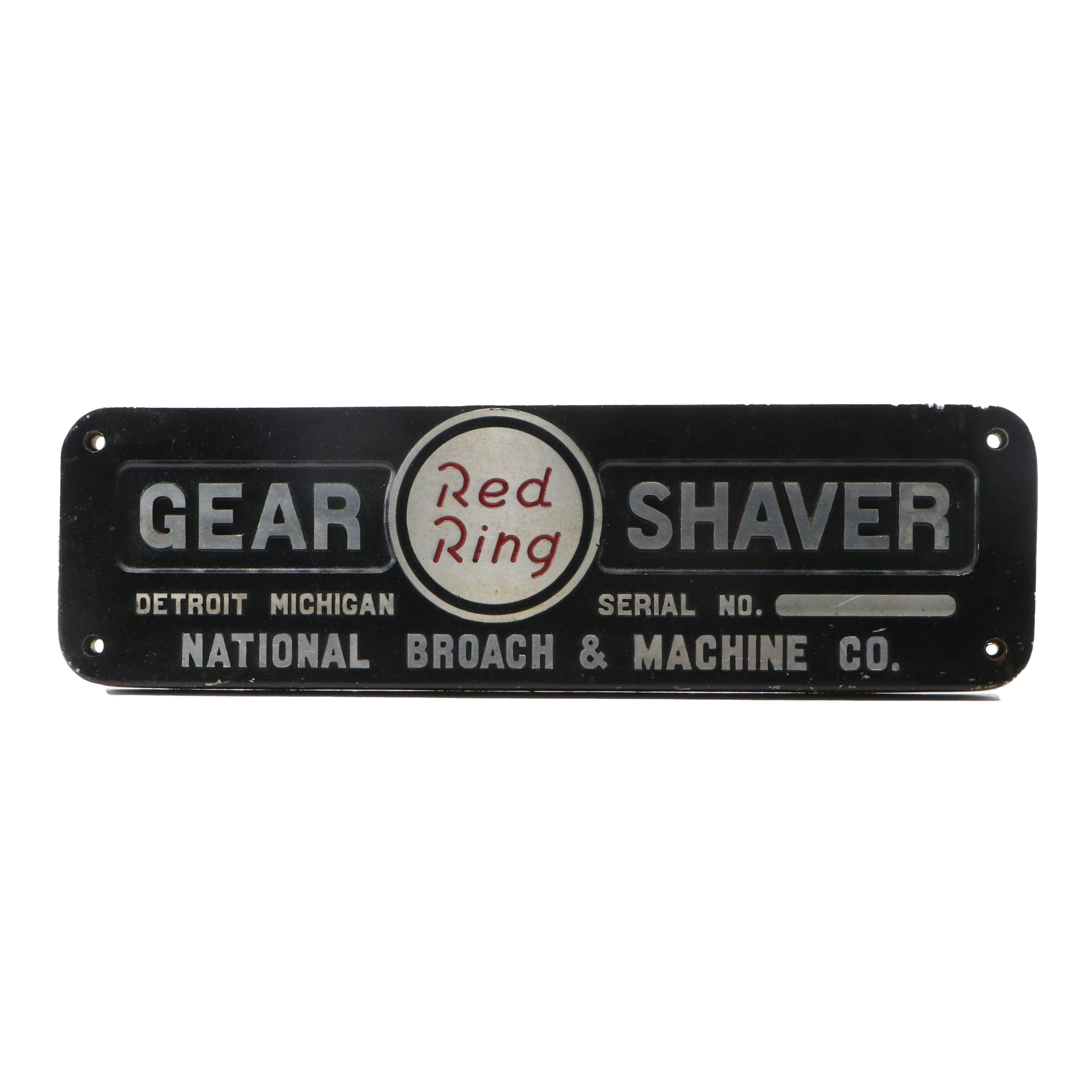 National Broach & Machine Co. Red Wing Gear Shaver Sign