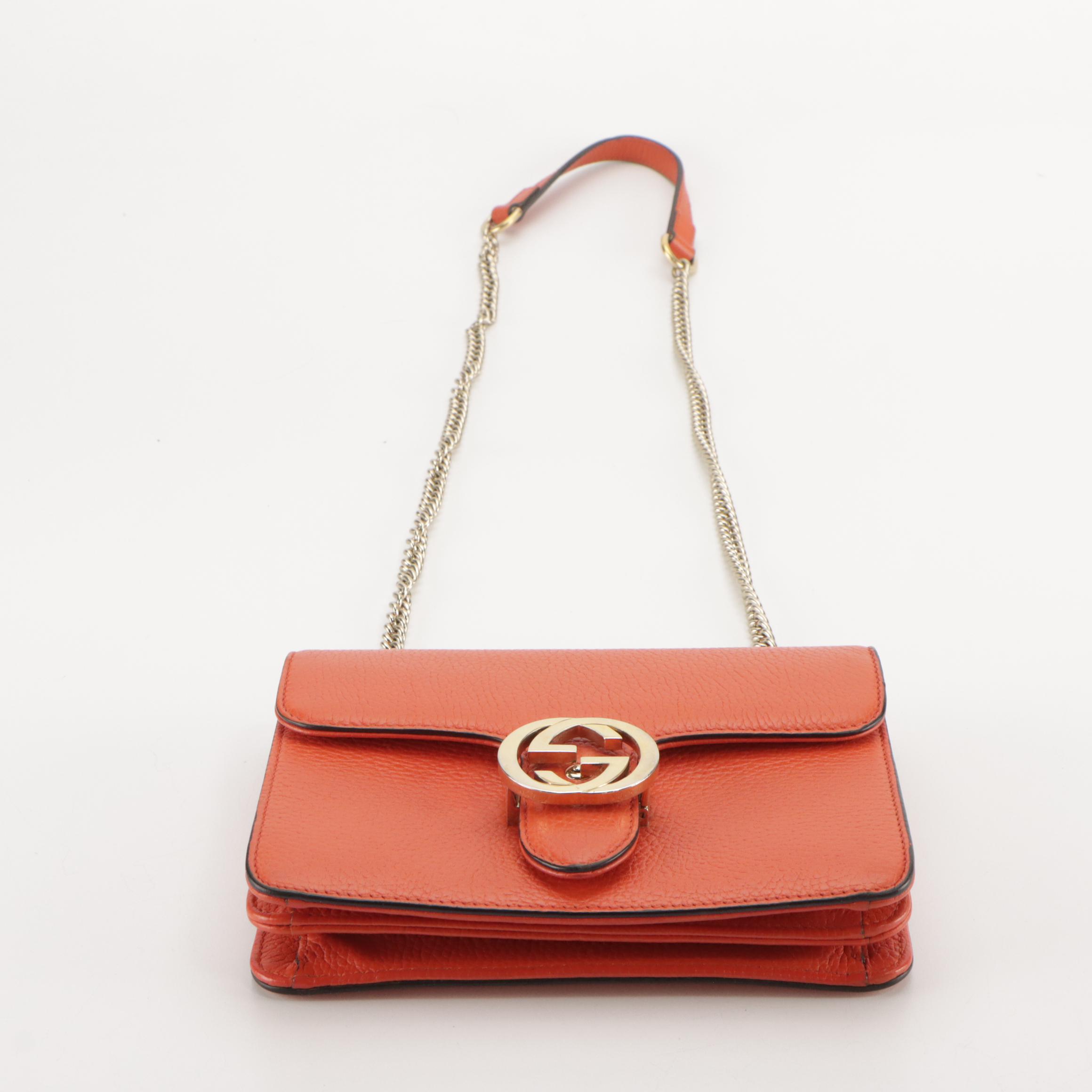 Gucci Interlocking GG Dollar Chain Strap Bag in Orange Grained Leather