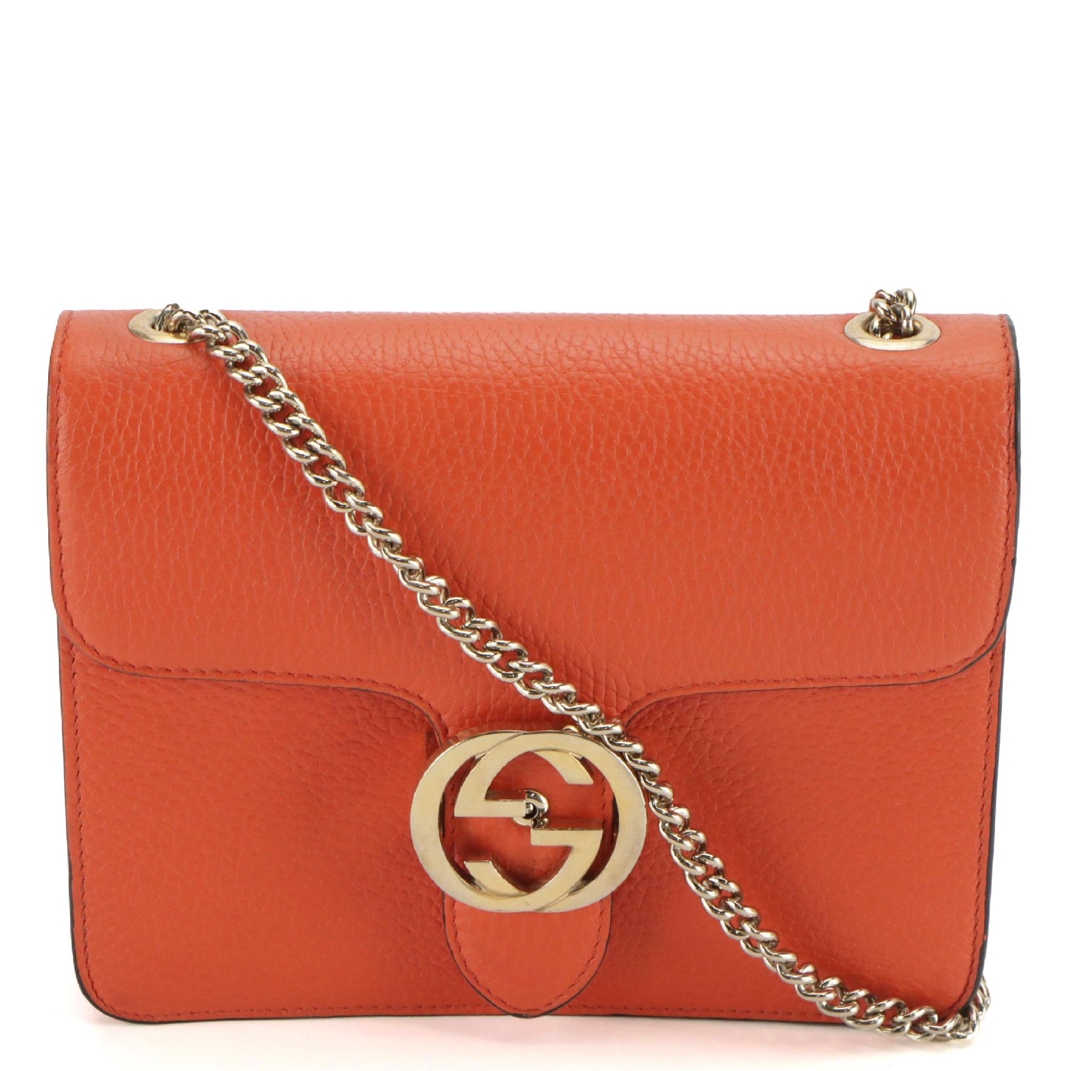 Gucci Interlocking GG Dollar Chain Strap Bag in Orange Grained Leather