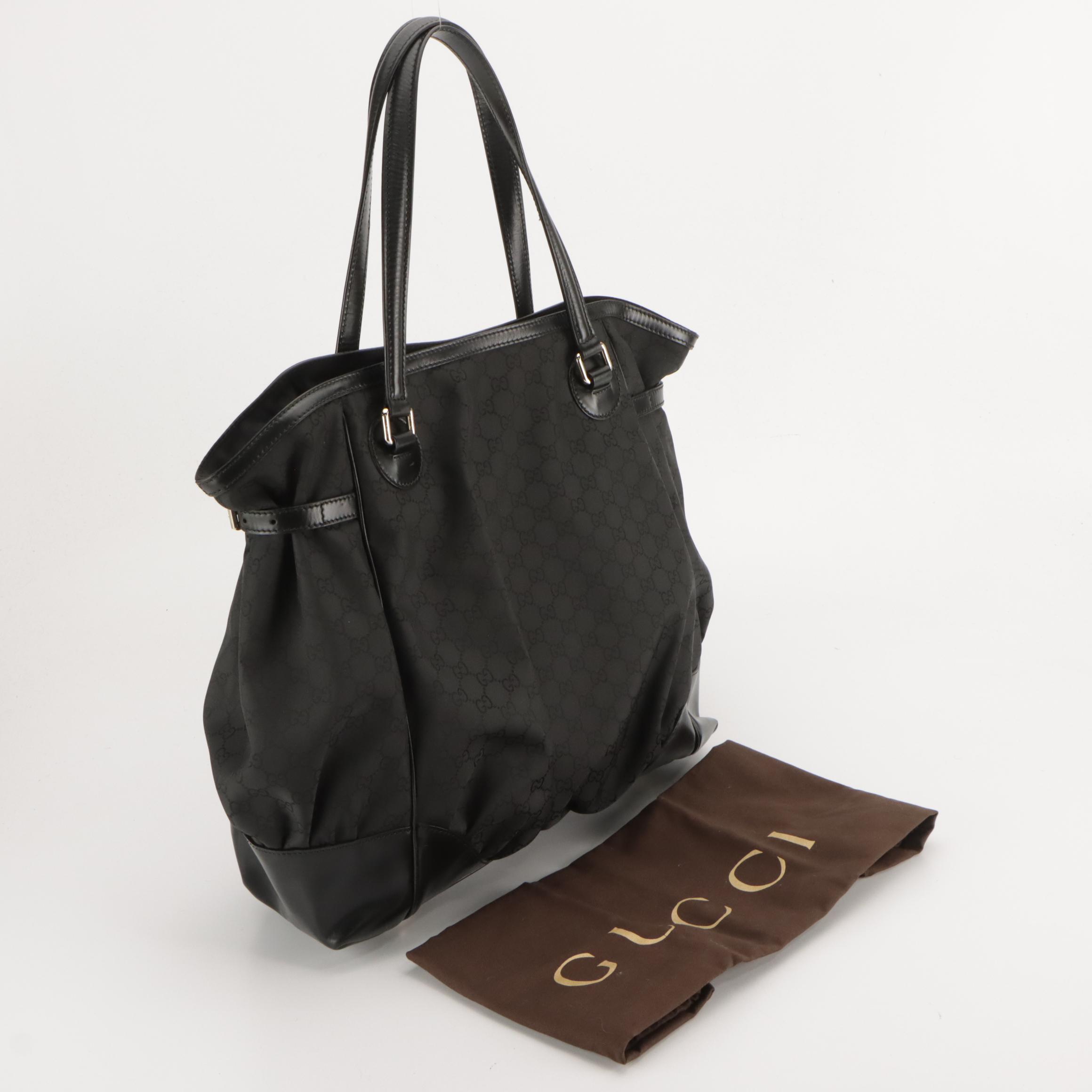 Gucci Shoulder Tote in Black GG Nylon and Leather