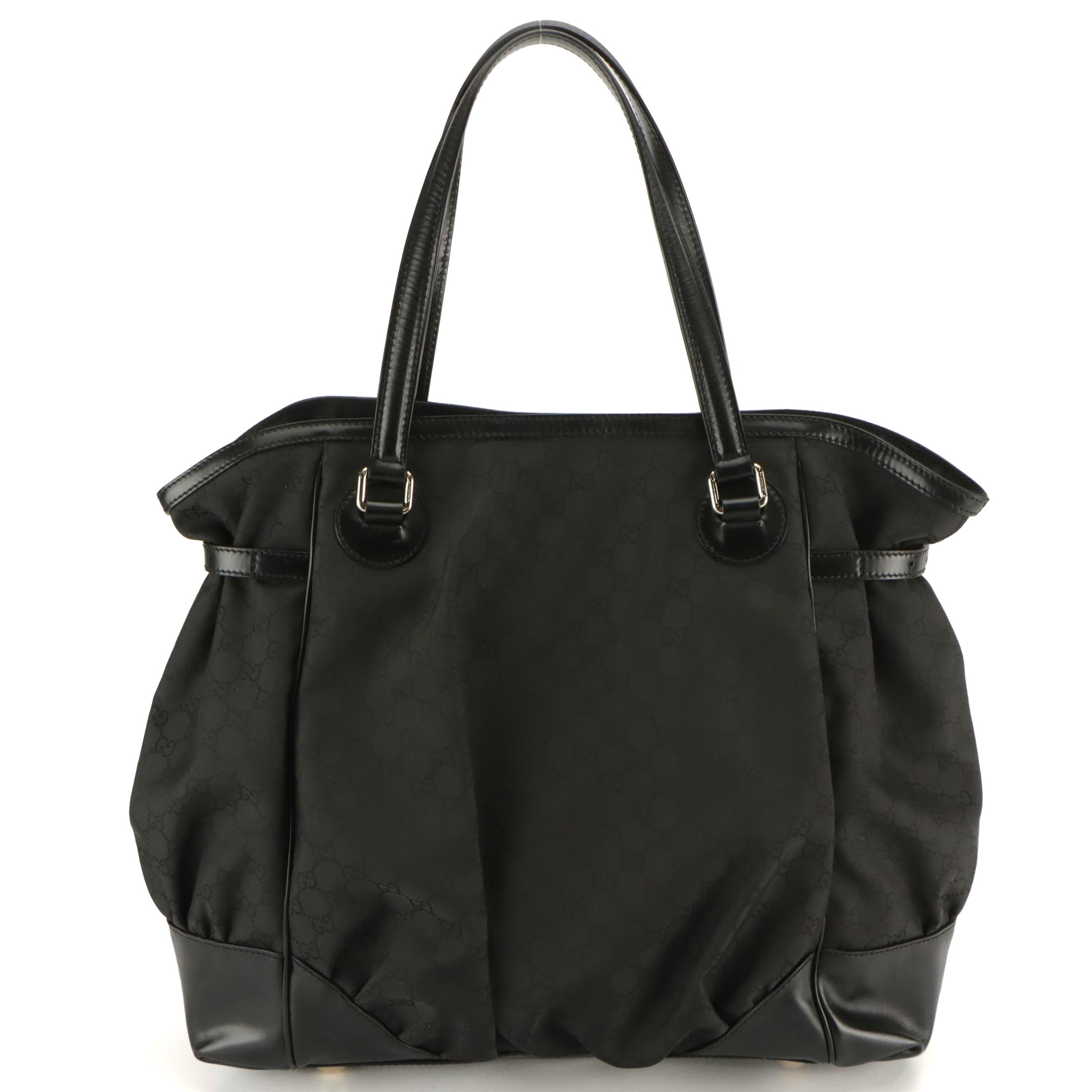Gucci Shoulder Tote in Black GG Nylon and Leather