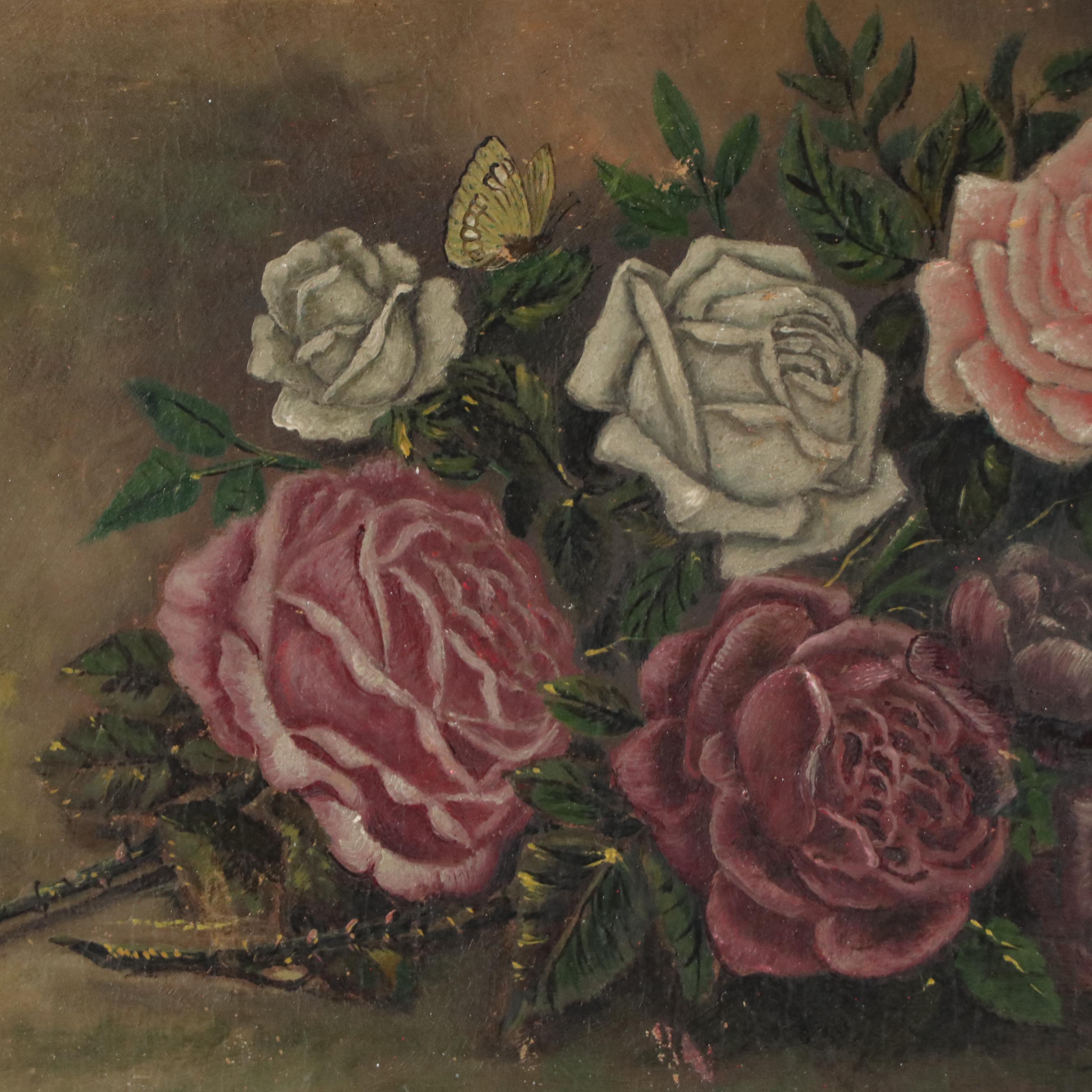 Victorian Oil Painting of Still Life with Roses, 1898