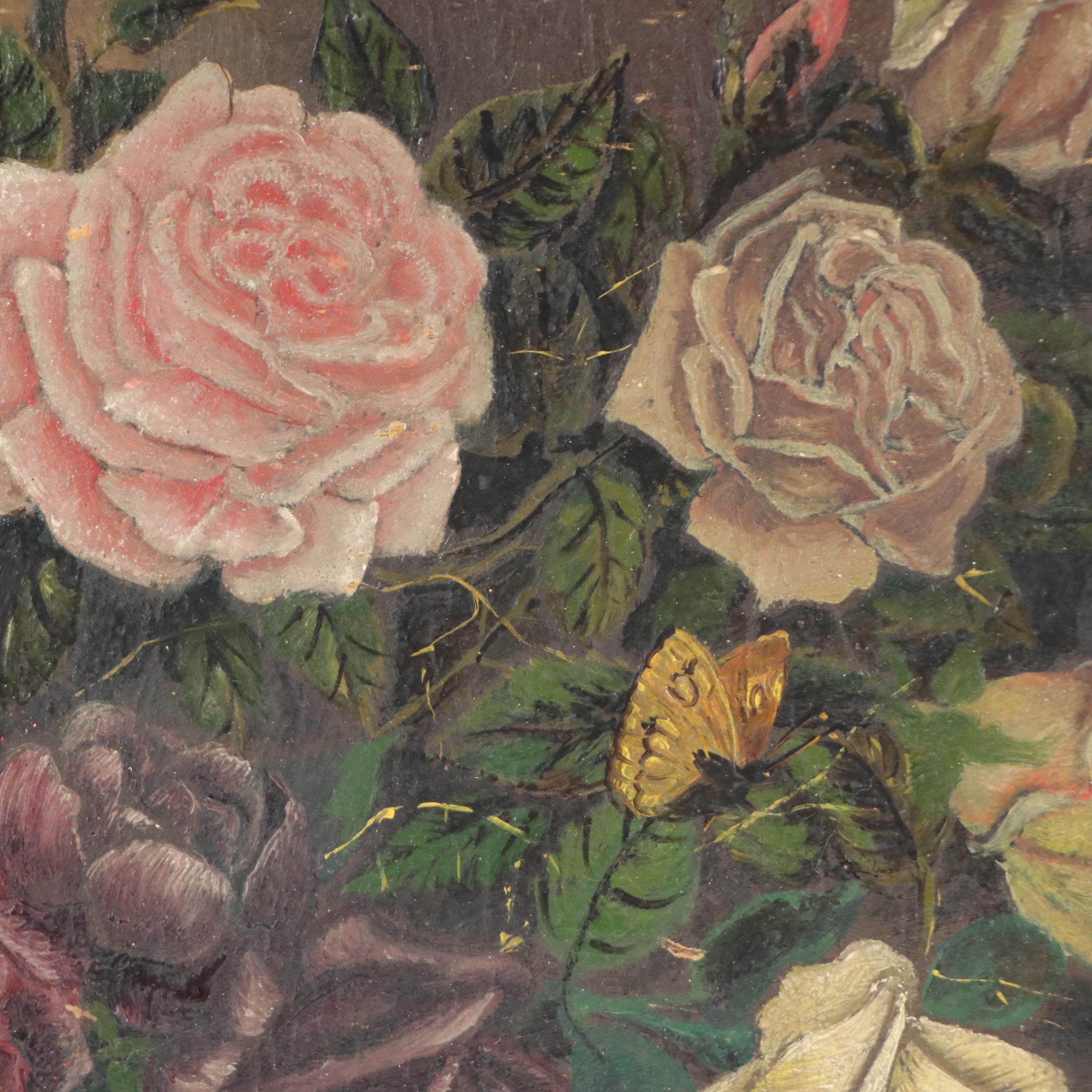 Victorian Oil Painting of Still Life with Roses, 1898