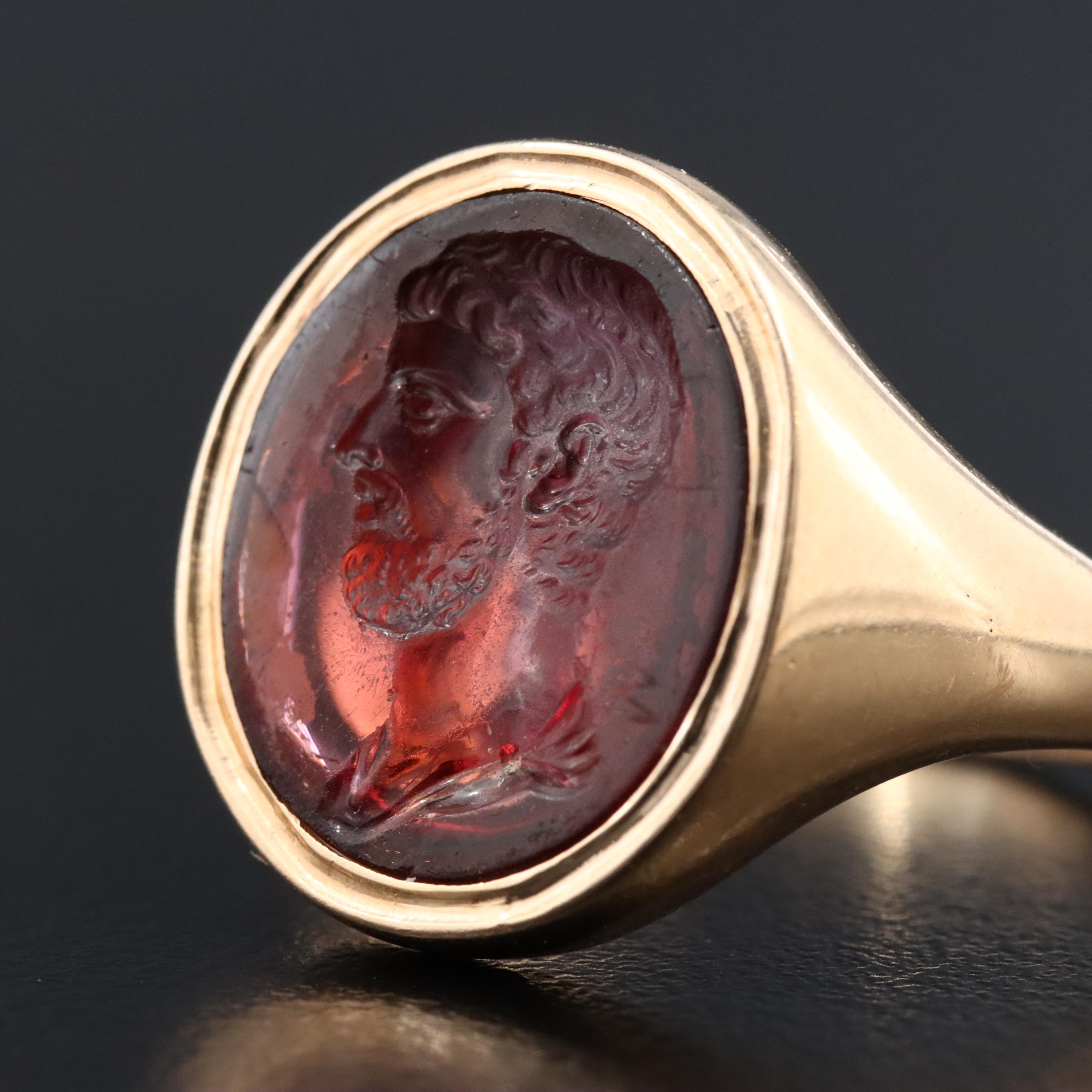 Antique 14K Garnet Intaglio Ring