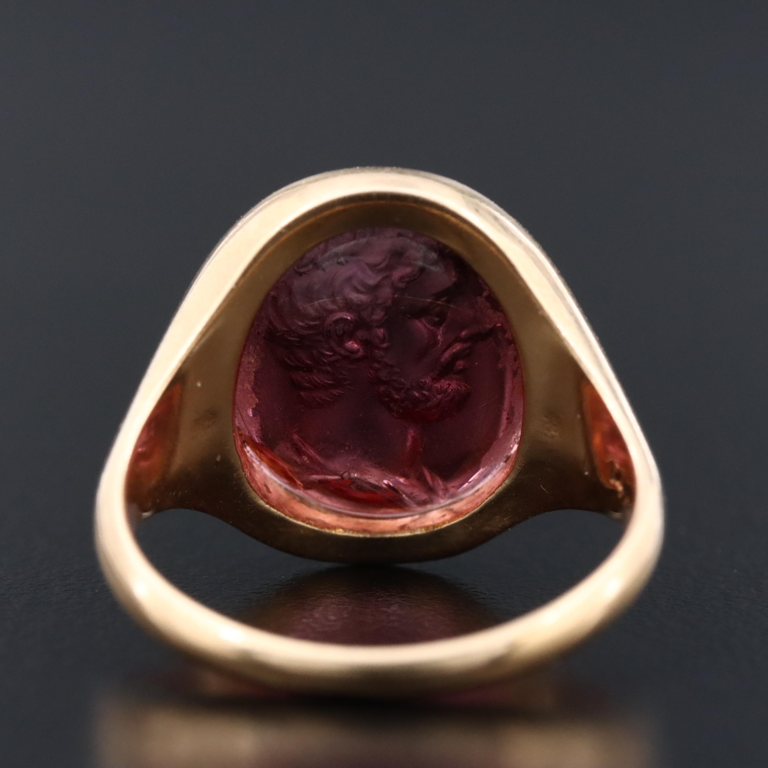 Antique 14K Garnet Intaglio Ring