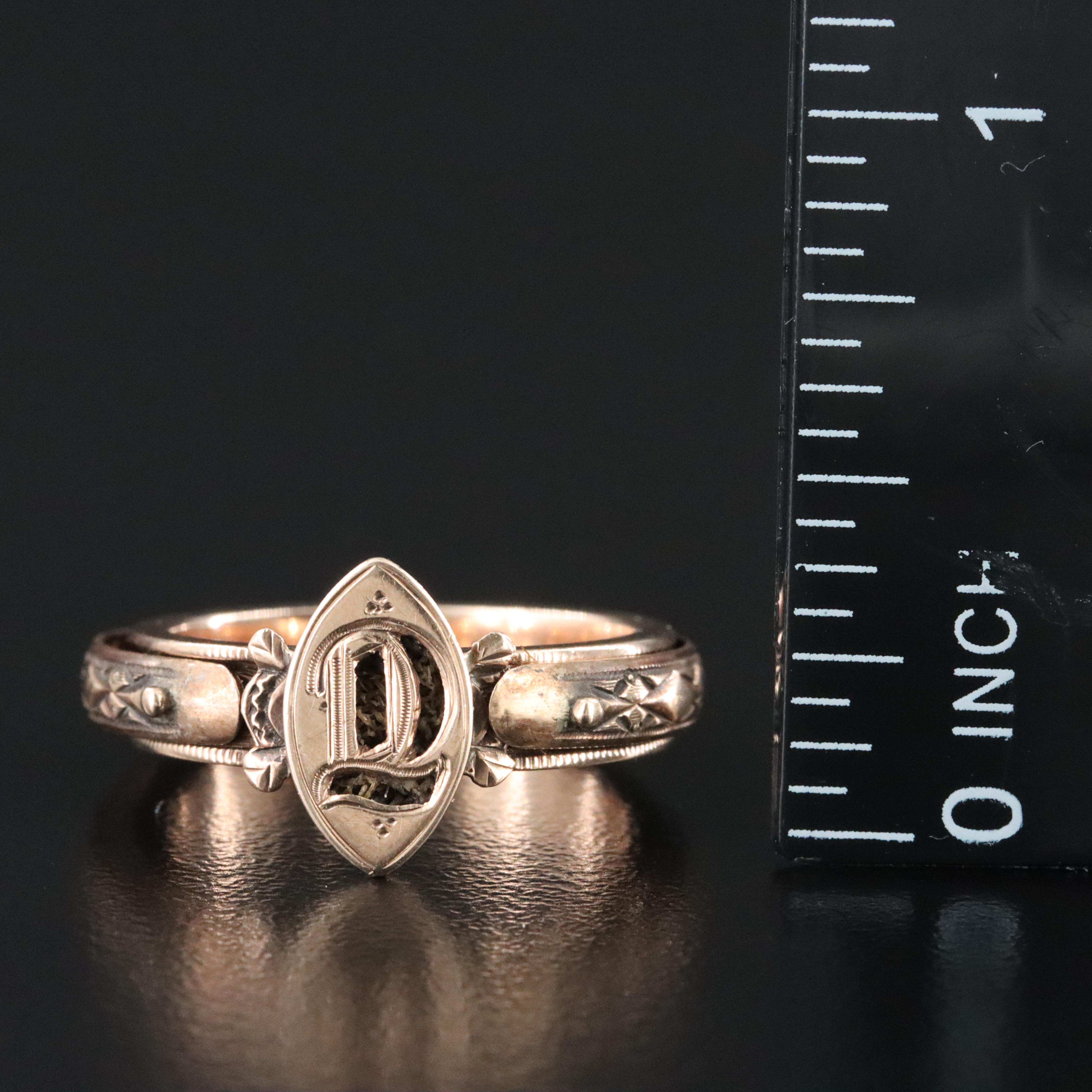Victorian Mourning 10K Rose Gold Hidden Hair Ring