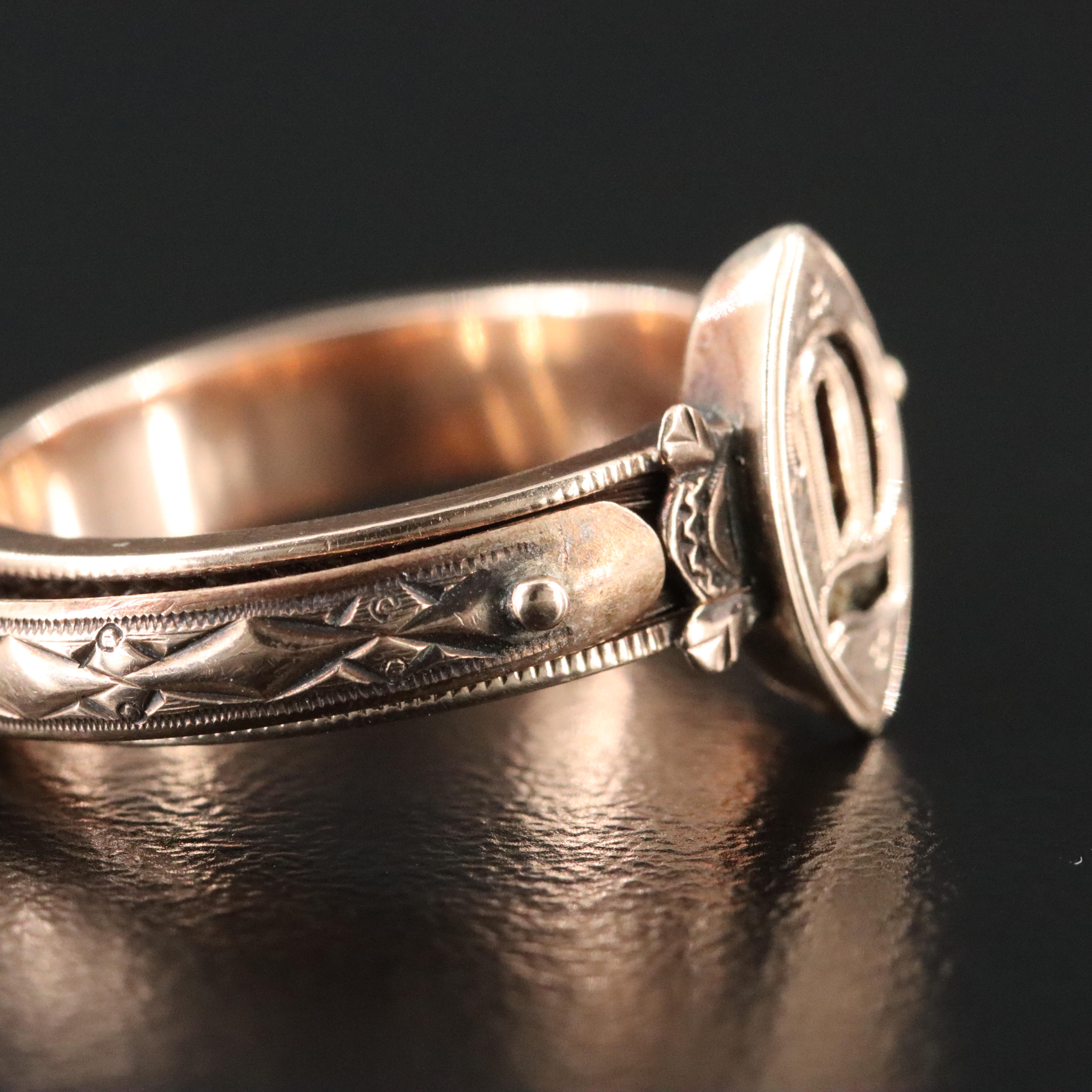 Victorian Mourning 10K Rose Gold Hidden Hair Ring