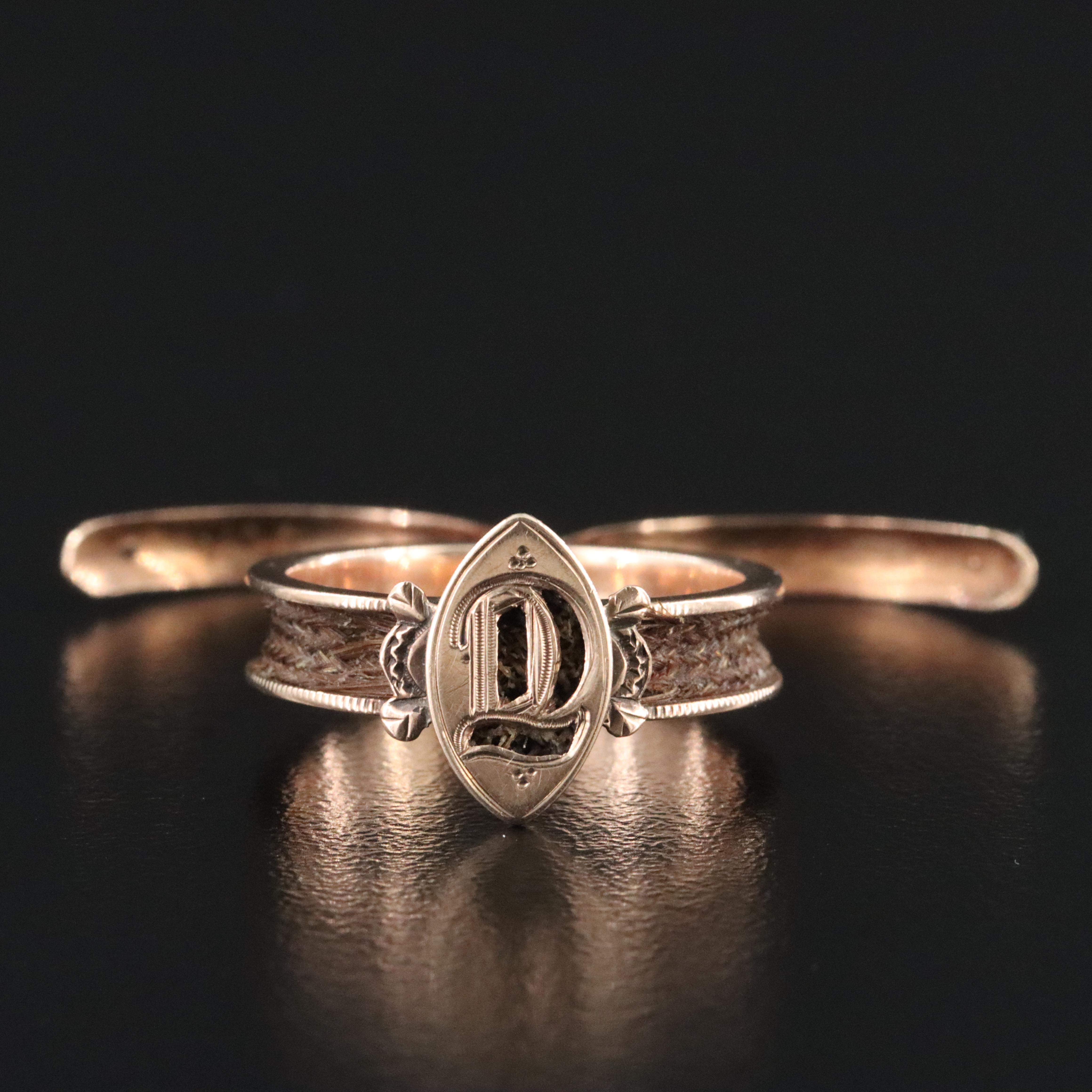 Victorian Mourning 10K Rose Gold Hidden Hair Ring