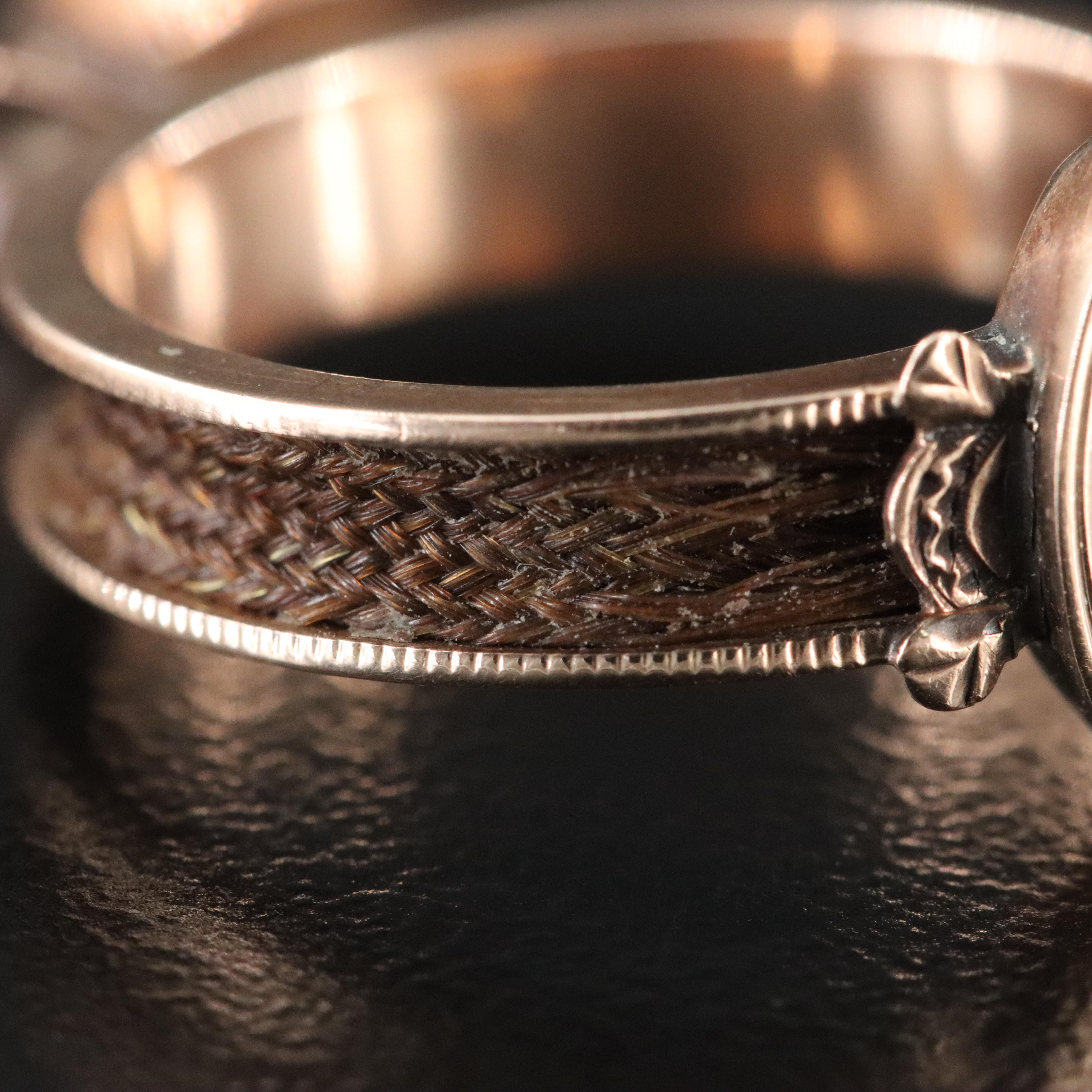 Victorian Mourning 10K Rose Gold Hidden Hair Ring