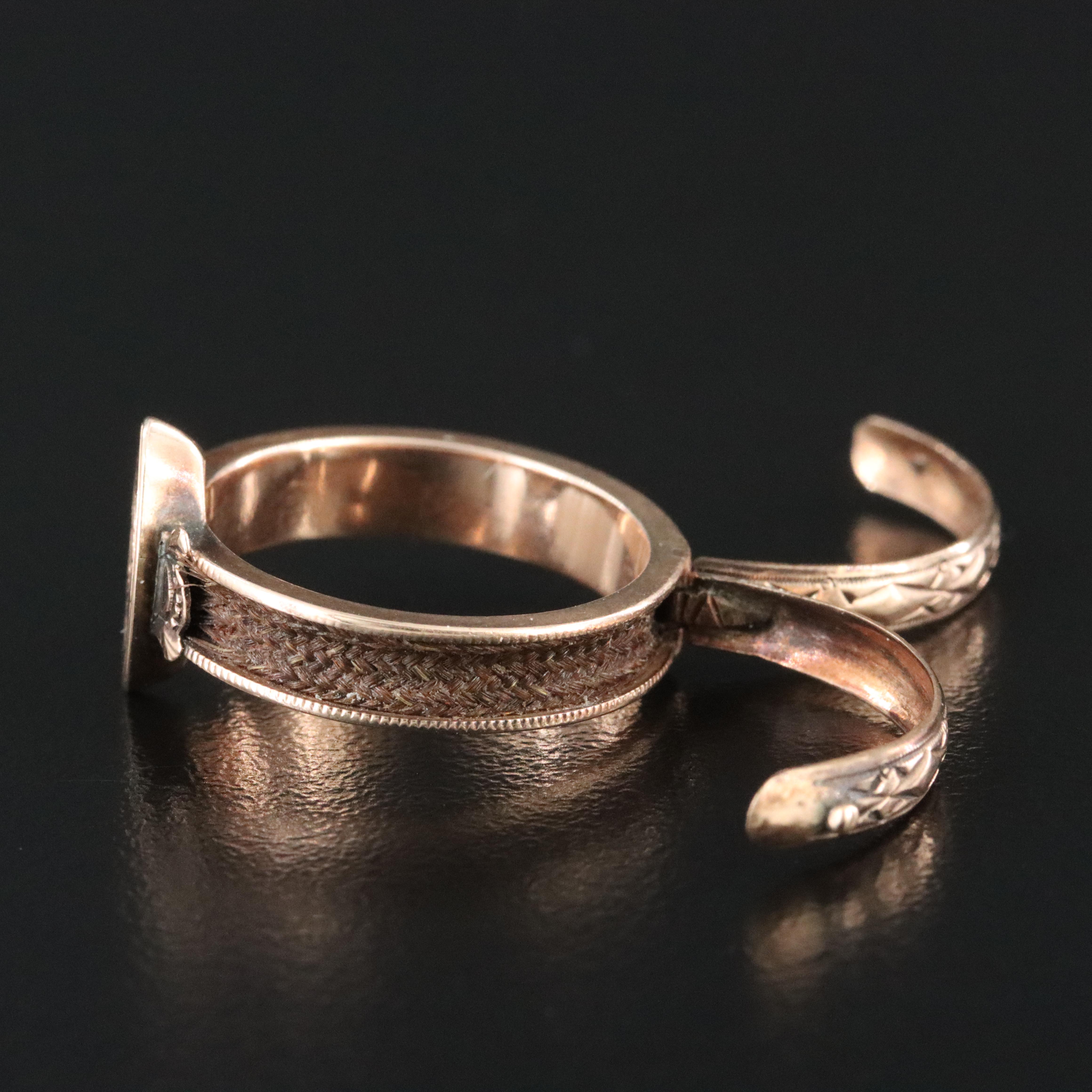 Victorian Mourning 10K Rose Gold Hidden Hair Ring