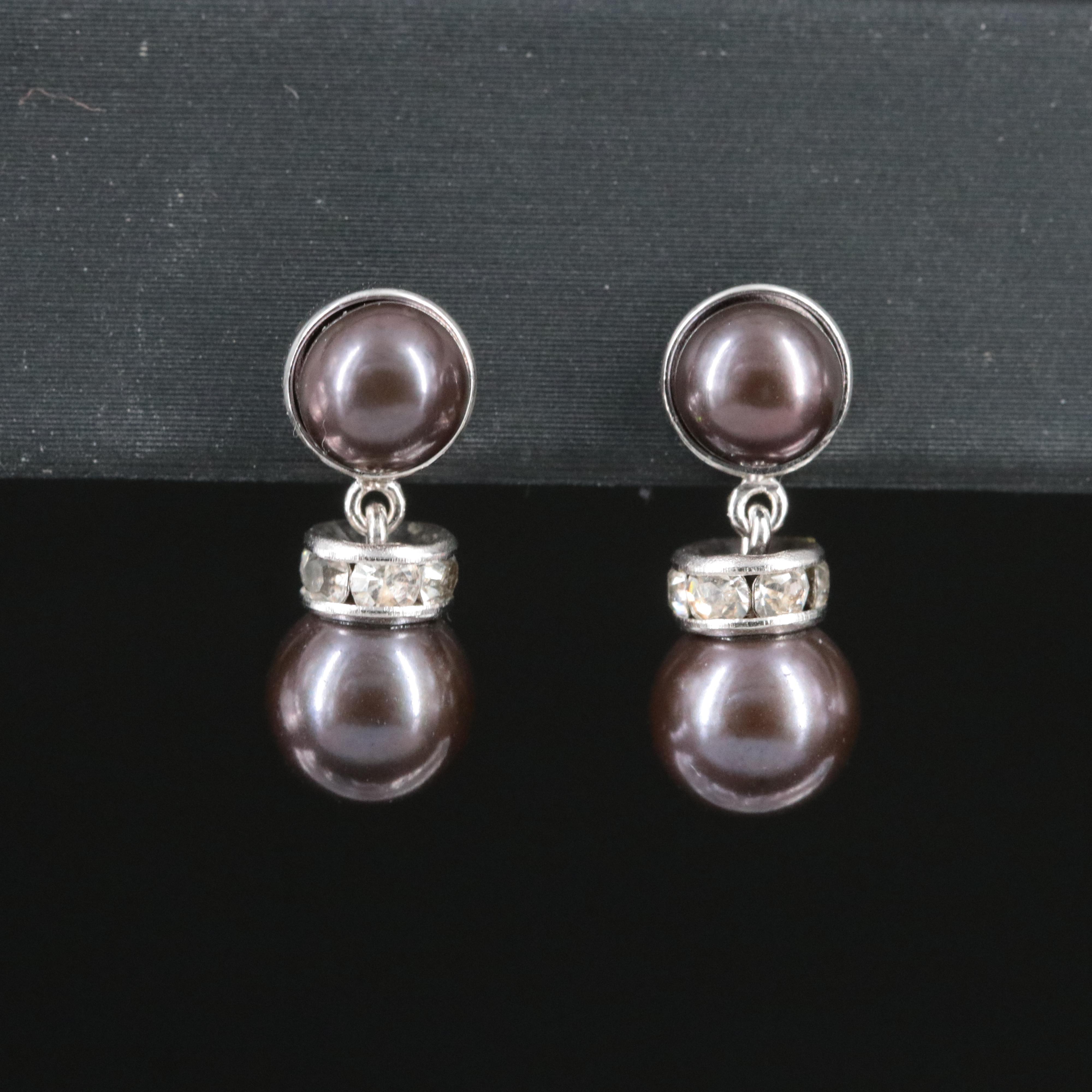 Sterling Pearl and Rhinestone Drop Earrings